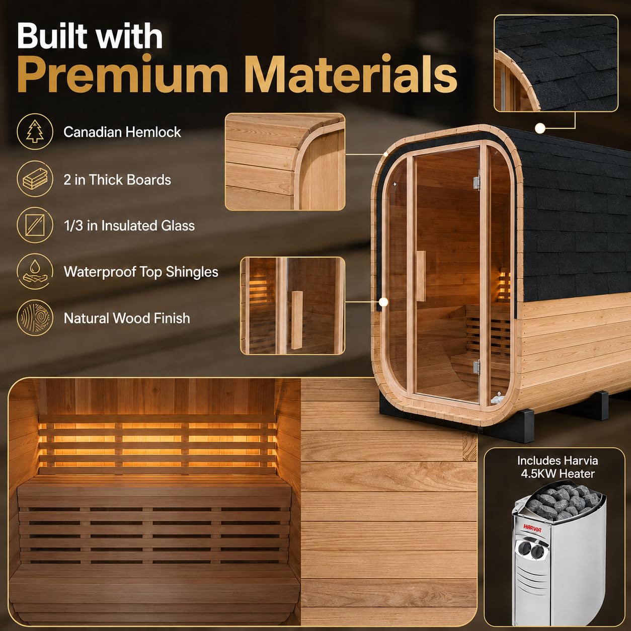 Infrared Sauna, 2-3 Person - 2700W, WiFi App Control, Black Aluminium Exterior