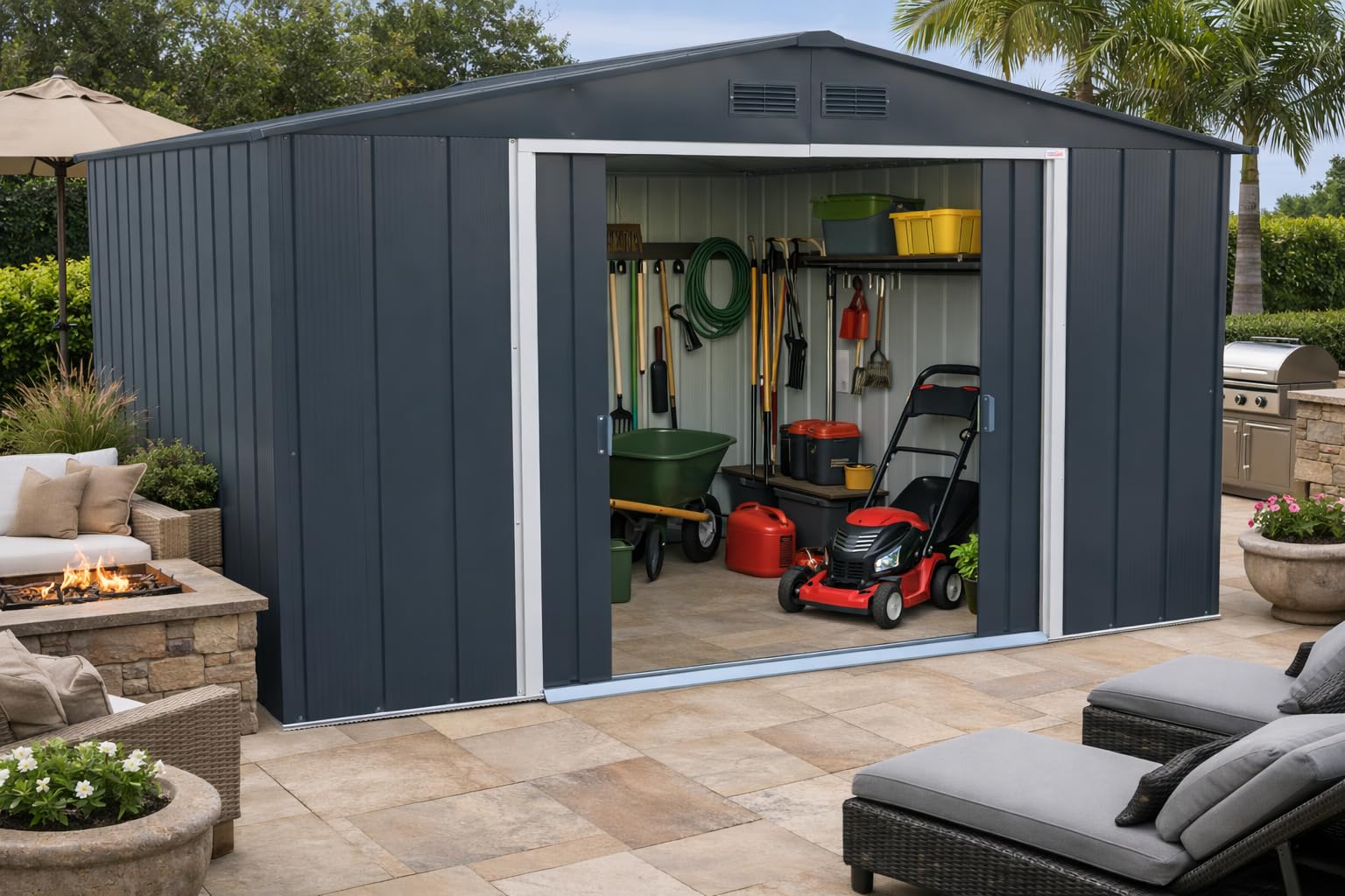 Duramax ECO Metal Garden Shed - 10 x 8 ft (7.80 m2), Galvanized Steel, Anthracite