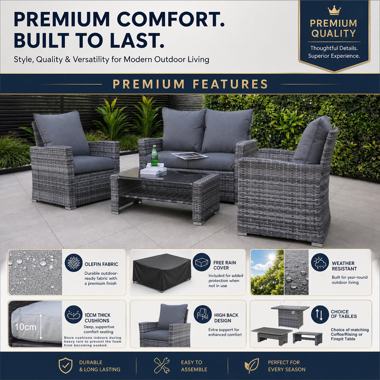 Goods Emporium Rattan Garden Furniture Set, 4-Seater - Outdoor Sofa Set, Dark Grey