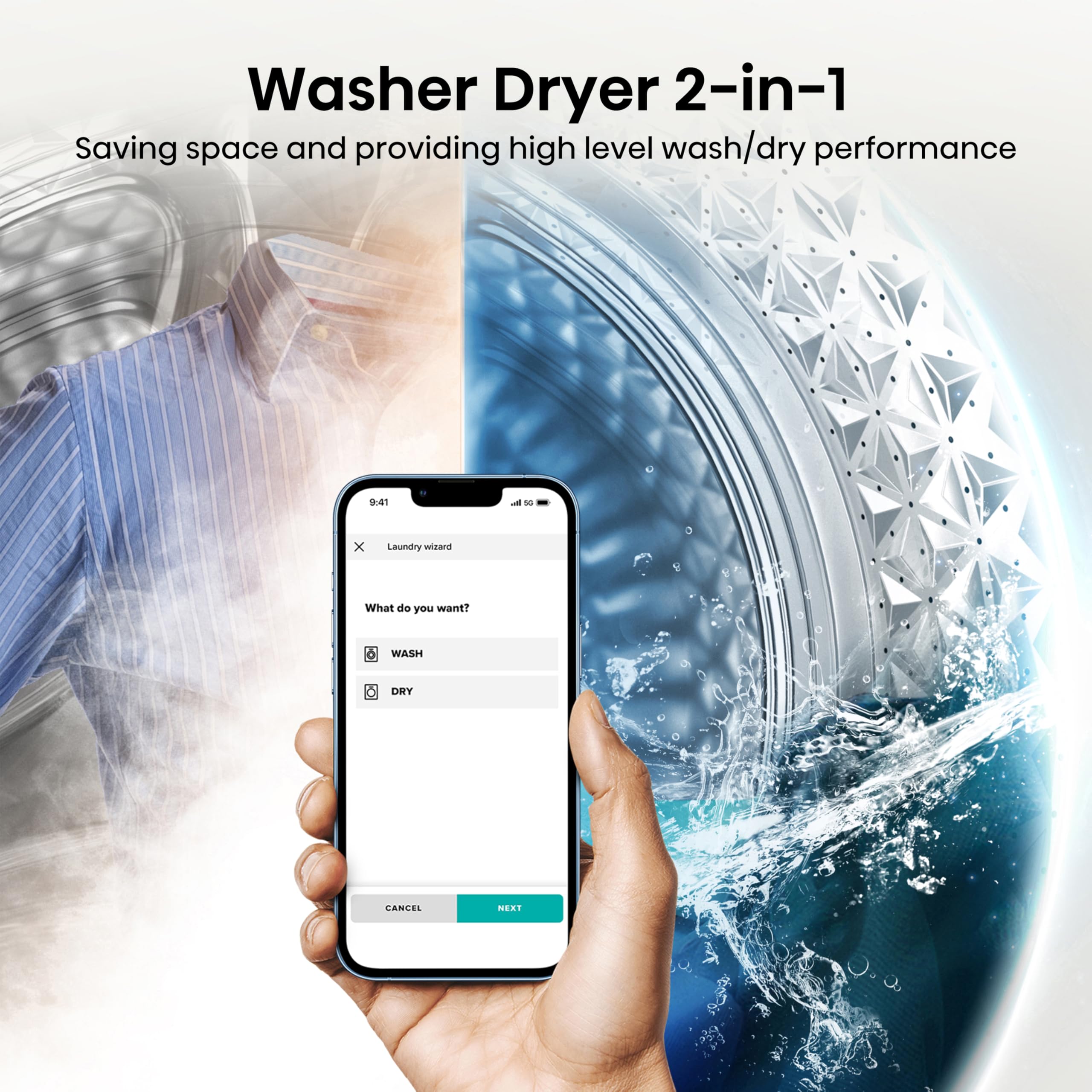 Hisense 3S Series Washer Dryer - 8kg/5kg, 1400 RPM, WiFi Connected, Black