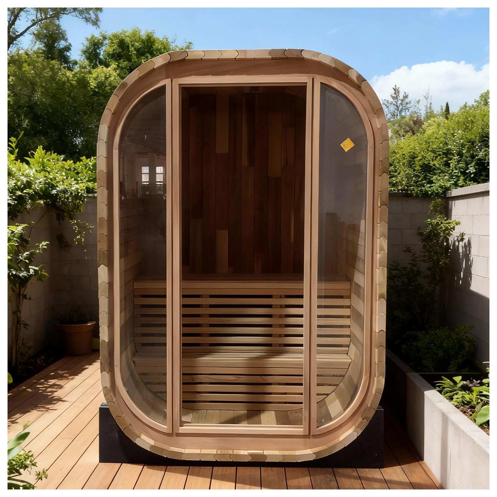 amocane Outdoor Steam Sauna, 2-Person - Canadian Red Cedar, 4.5kW Harvia Stove