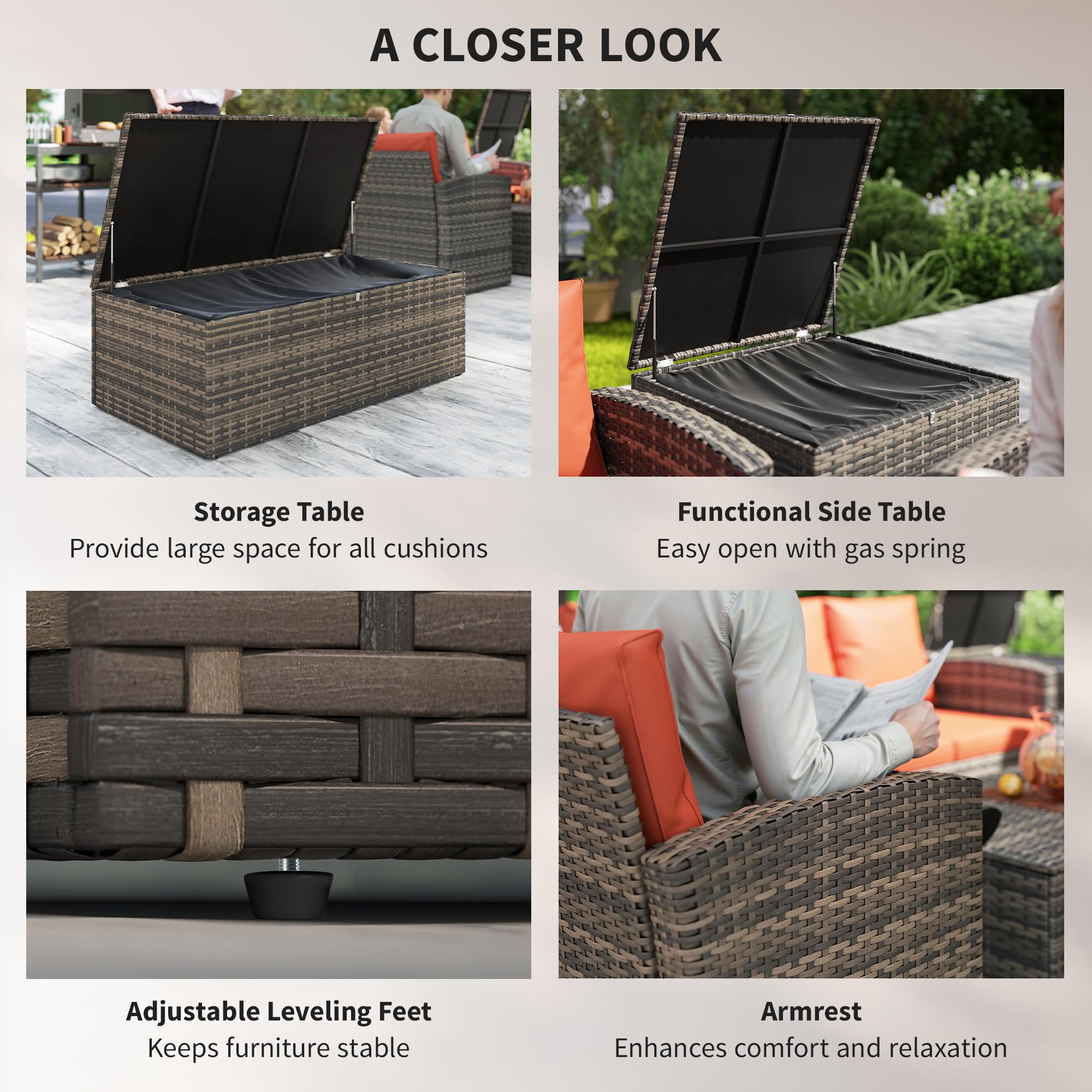 Outsunny Rattan Garden Furniture Set, 7-Seater - 6-Piece, Cushions, Grey