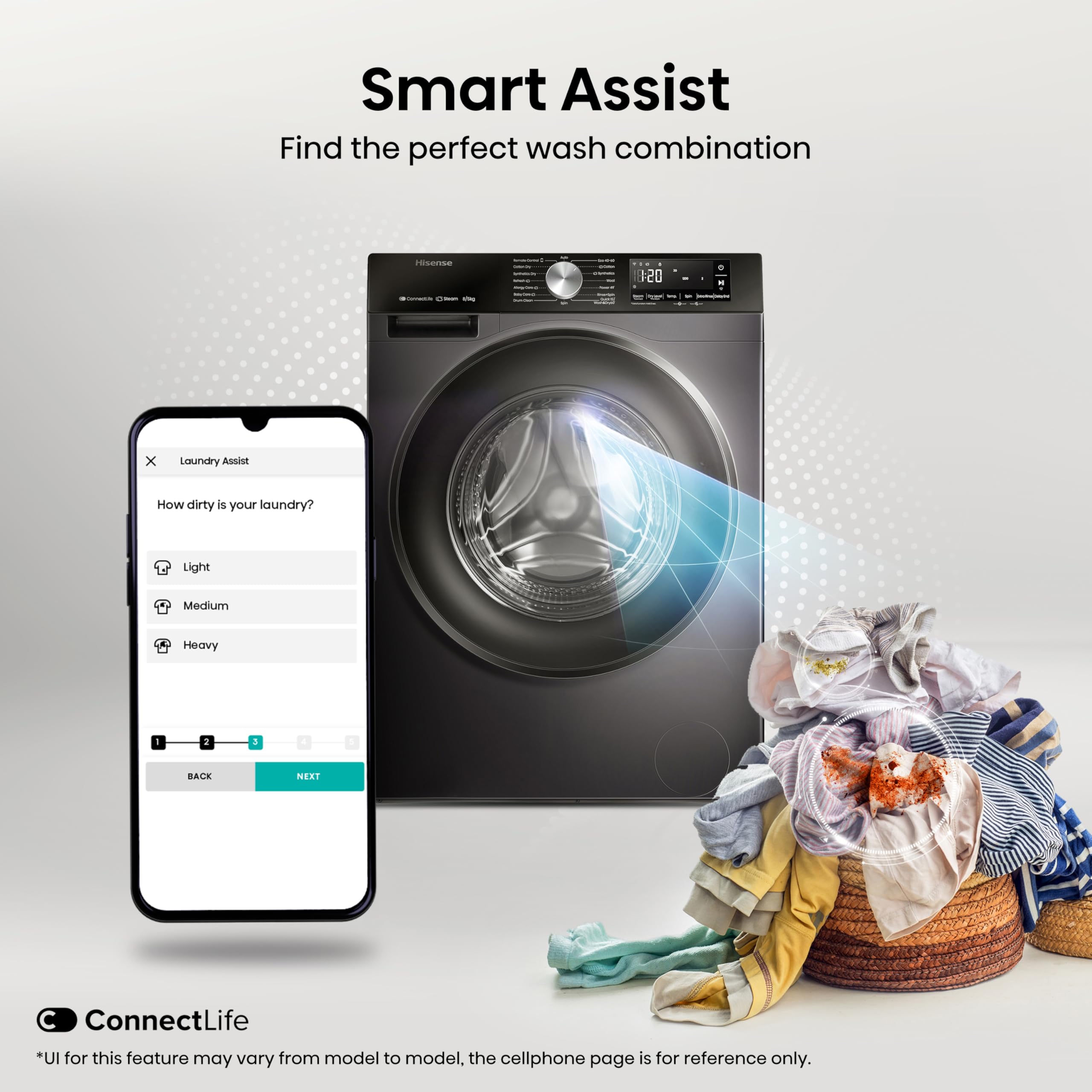 Hisense 3S Series Washer Dryer - 8kg/5kg, 1400 RPM, WiFi Connected, Black