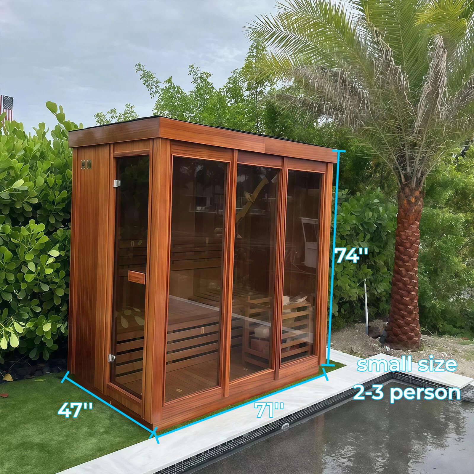 AURGOD Outdoor Sauna, 2-8 Person - Canadian Red Cedar, Wood-Burning or Electric Harvia Heater