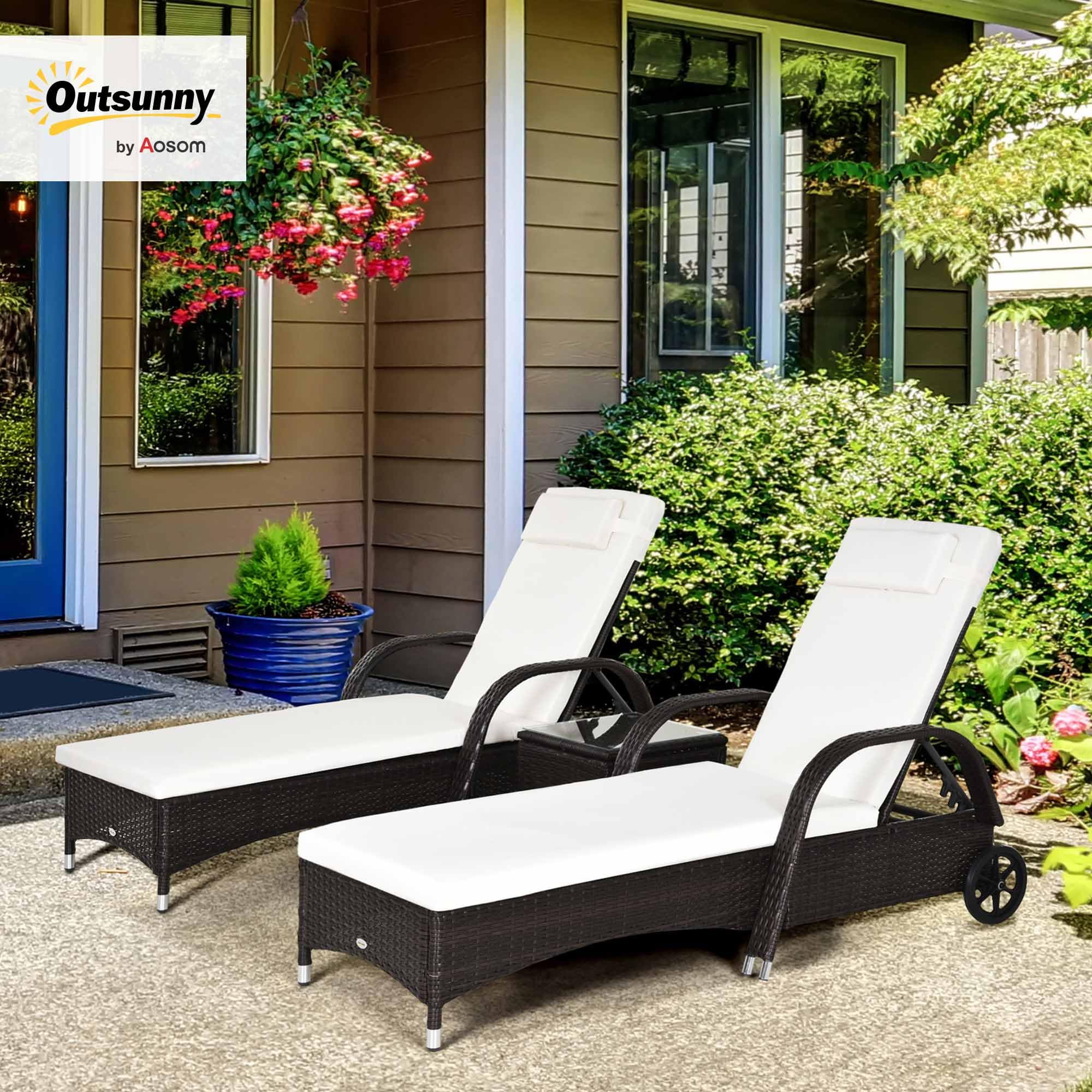 Outsunny Rattan Sun Loungers, Set of 2 - With Side Table, Black