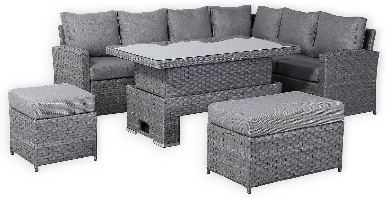 Club Rattan Harmony Corner Sofa Set, 9-Seater - High Back, Left Hand, Rising Table, Grey