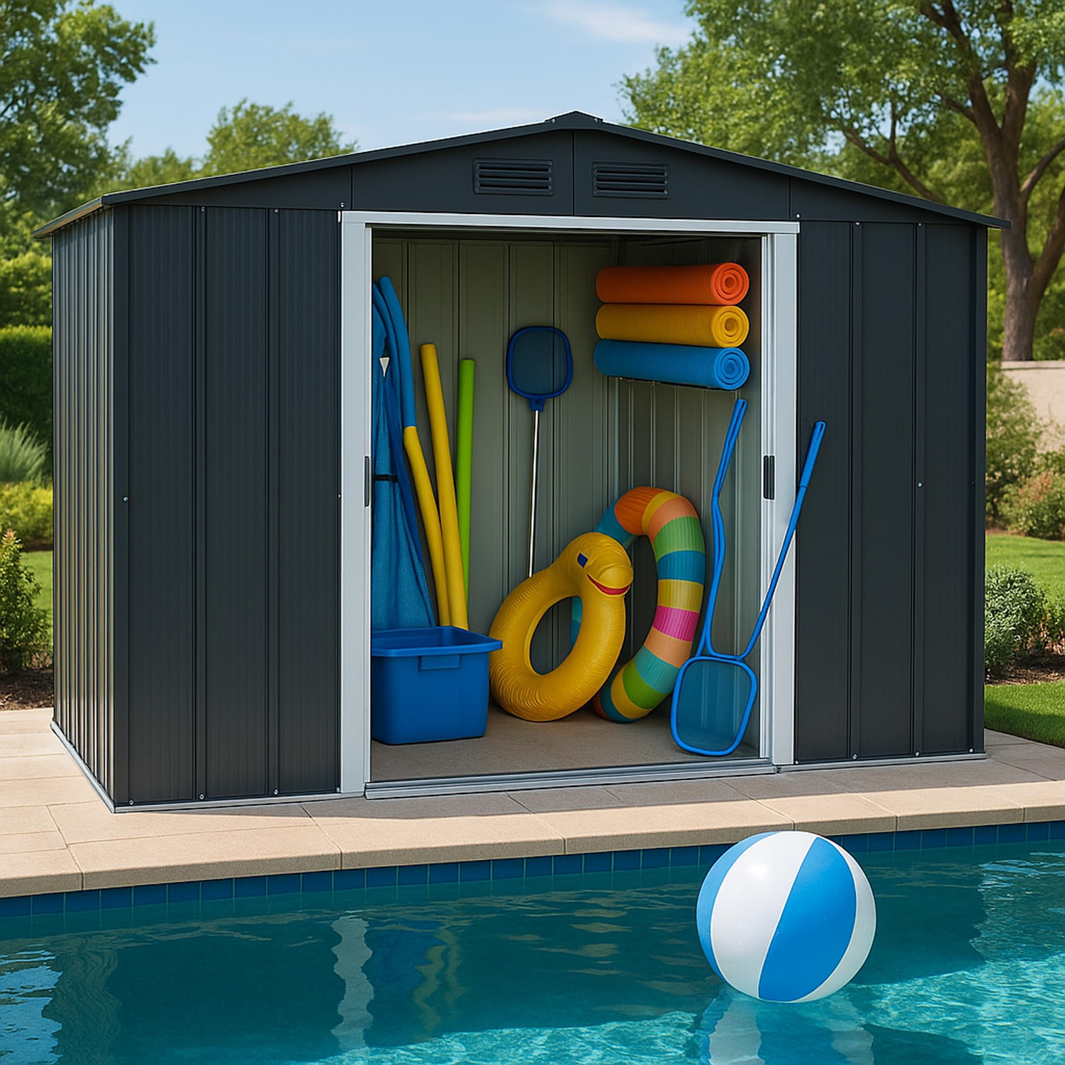 Duramax ECO Metal Garden Shed - 10 x 8 ft (7.80 m2), Galvanized Steel, Anthracite