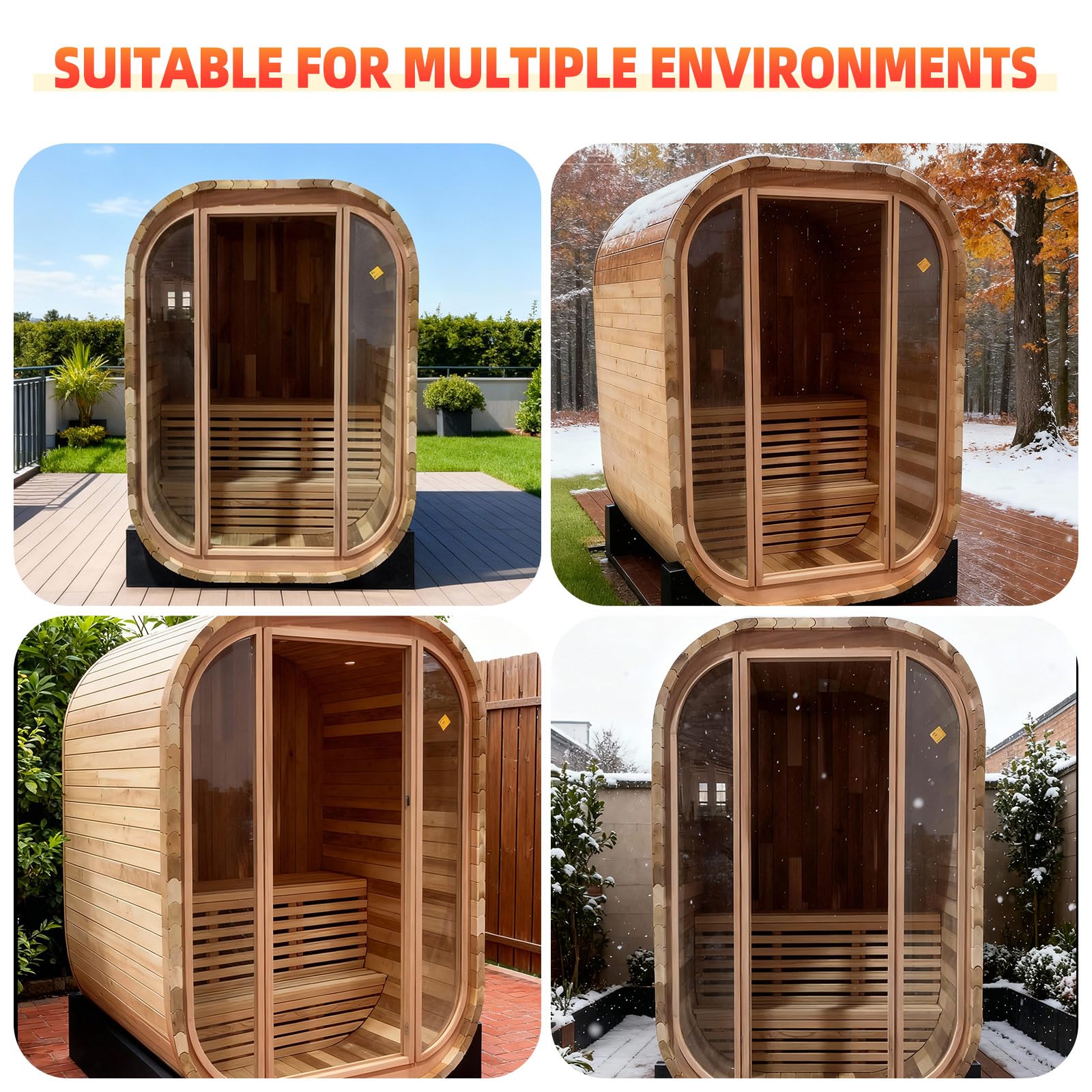 amocane Outdoor Steam Sauna, 2-Person - Canadian Red Cedar, 4.5kW Harvia Stove