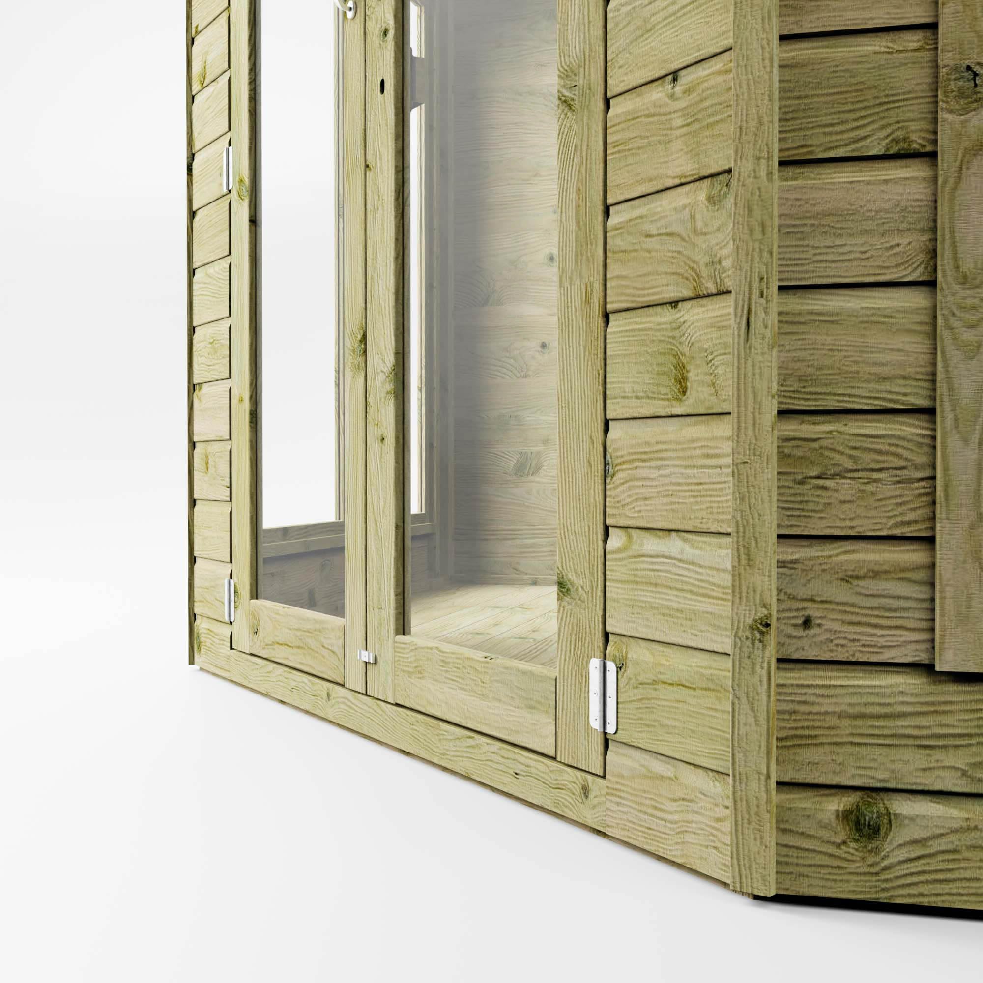 Waltons Wooden Corner Summerhouse - Shiplap Tongue & Groove, Flat Roof, Double Door, 8 x 8 ft