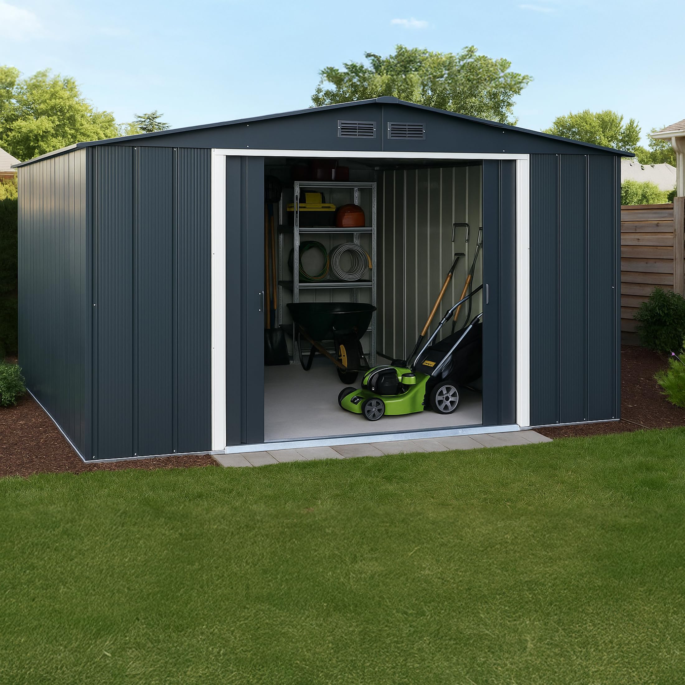 Duramax ECO Metal Garden Shed - 10 x 8 ft (7.80 m2), Galvanized Steel, Anthracite