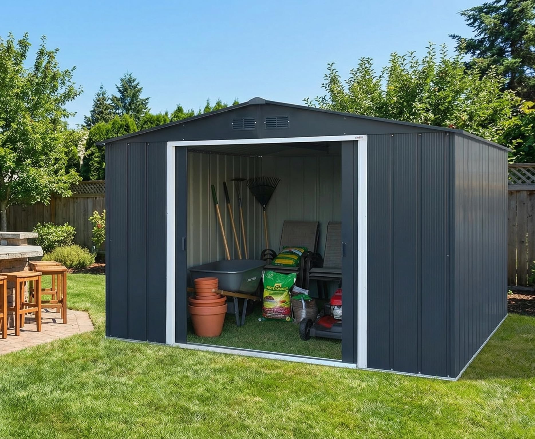 Duramax ECO Metal Garden Shed - 10 x 8 ft (7.80 m2), Galvanized Steel, Anthracite