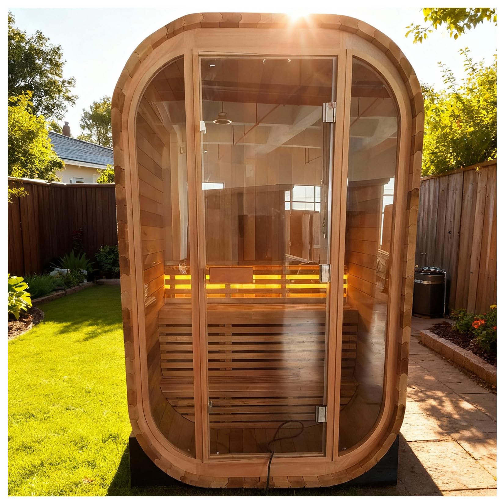 amocane Outdoor Steam Sauna, 2-Person - Canadian Red Cedar, 4.5kW Harvia Stove