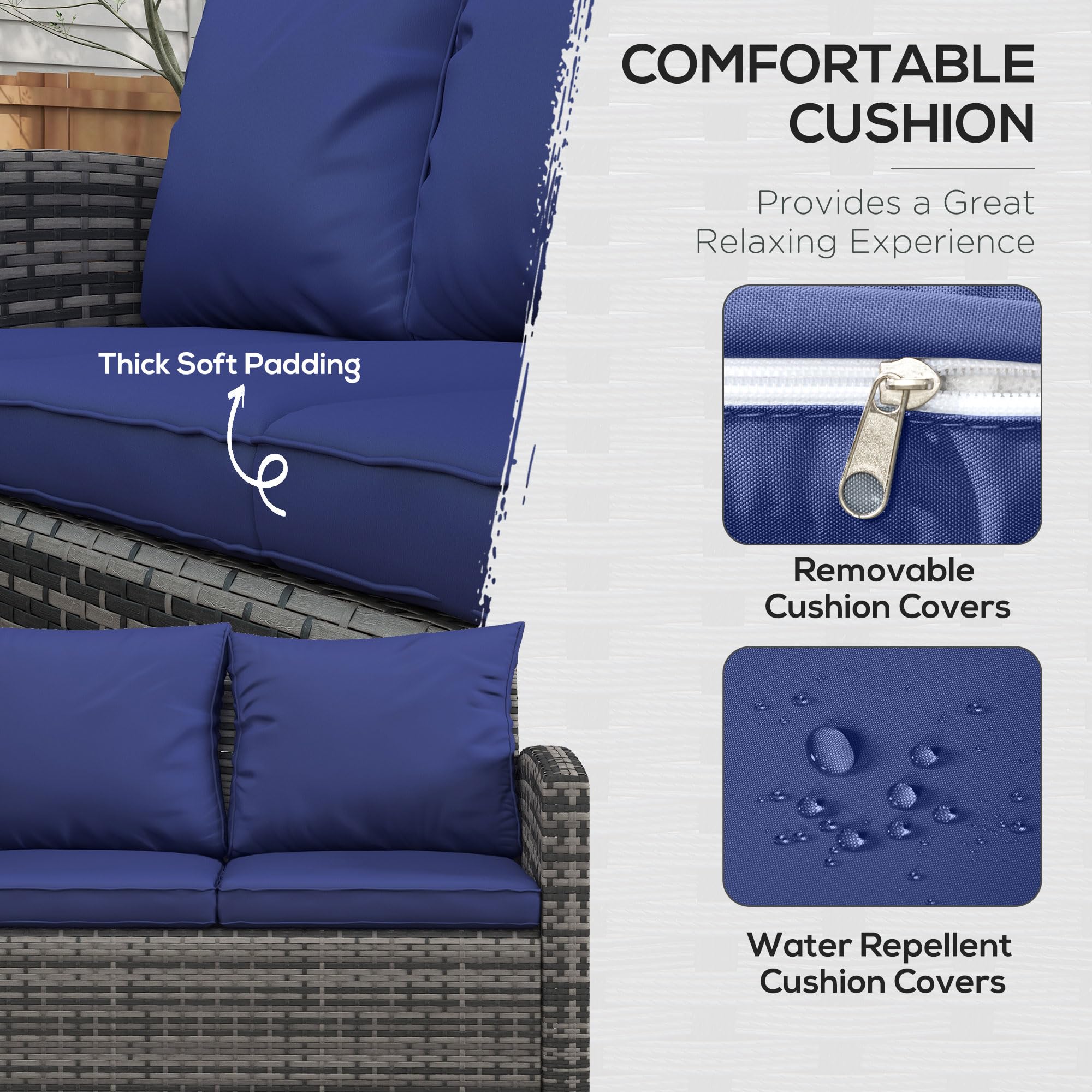 Outsunny Rattan Garden Furniture Set, 7-Seater - 6-Piece, Cushions, Grey