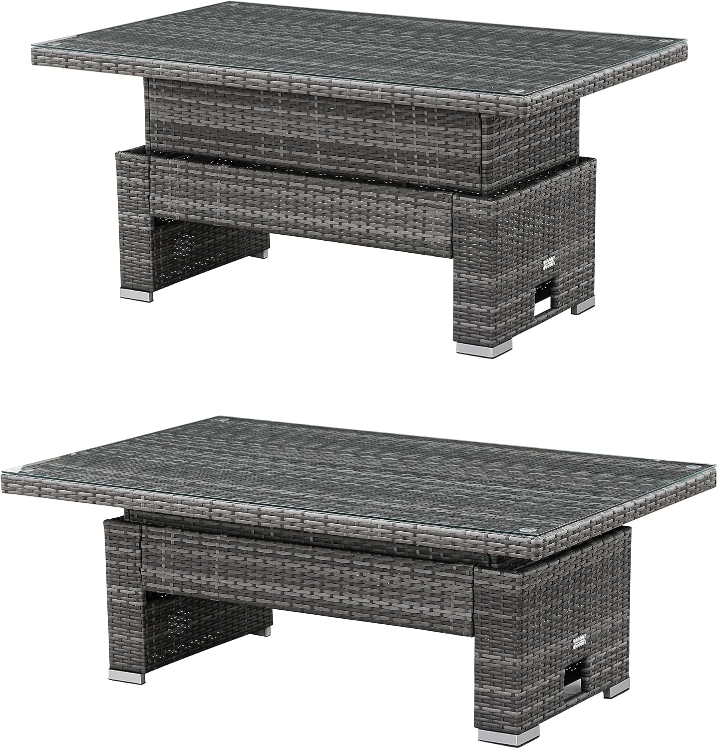 Goods Emporium Rattan Garden Furniture Set, 9-Seater - Height-Adjustable Rising Table, Dark Grey