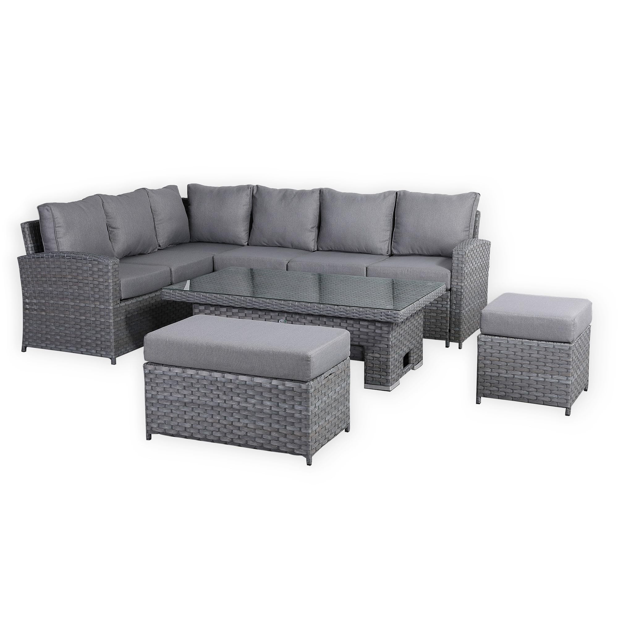 Club Rattan Harmony Corner Sofa Set, 9-Seater - High Back, Left Hand, Rising Table, Grey