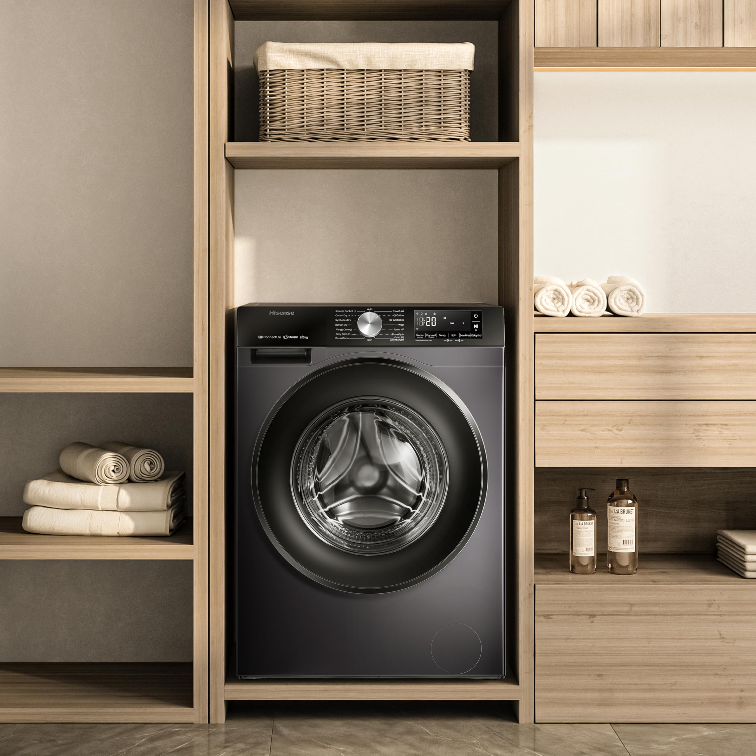 Hisense 3S Series Washer Dryer - 8kg/5kg, 1400 RPM, WiFi Connected, Black