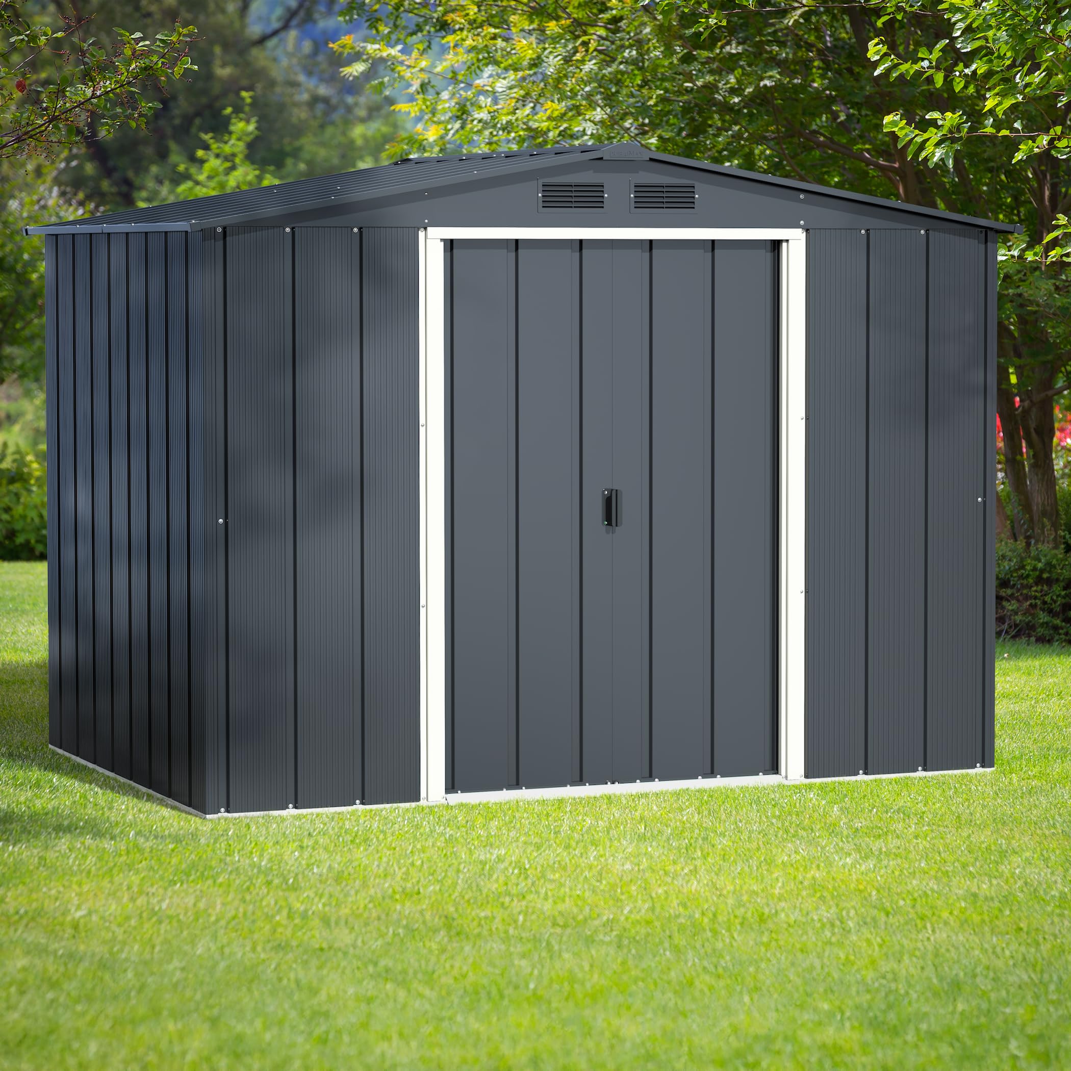 Duramax ECO Metal Garden Shed - 10 x 8 ft (7.80 m2), Galvanized Steel, Anthracite