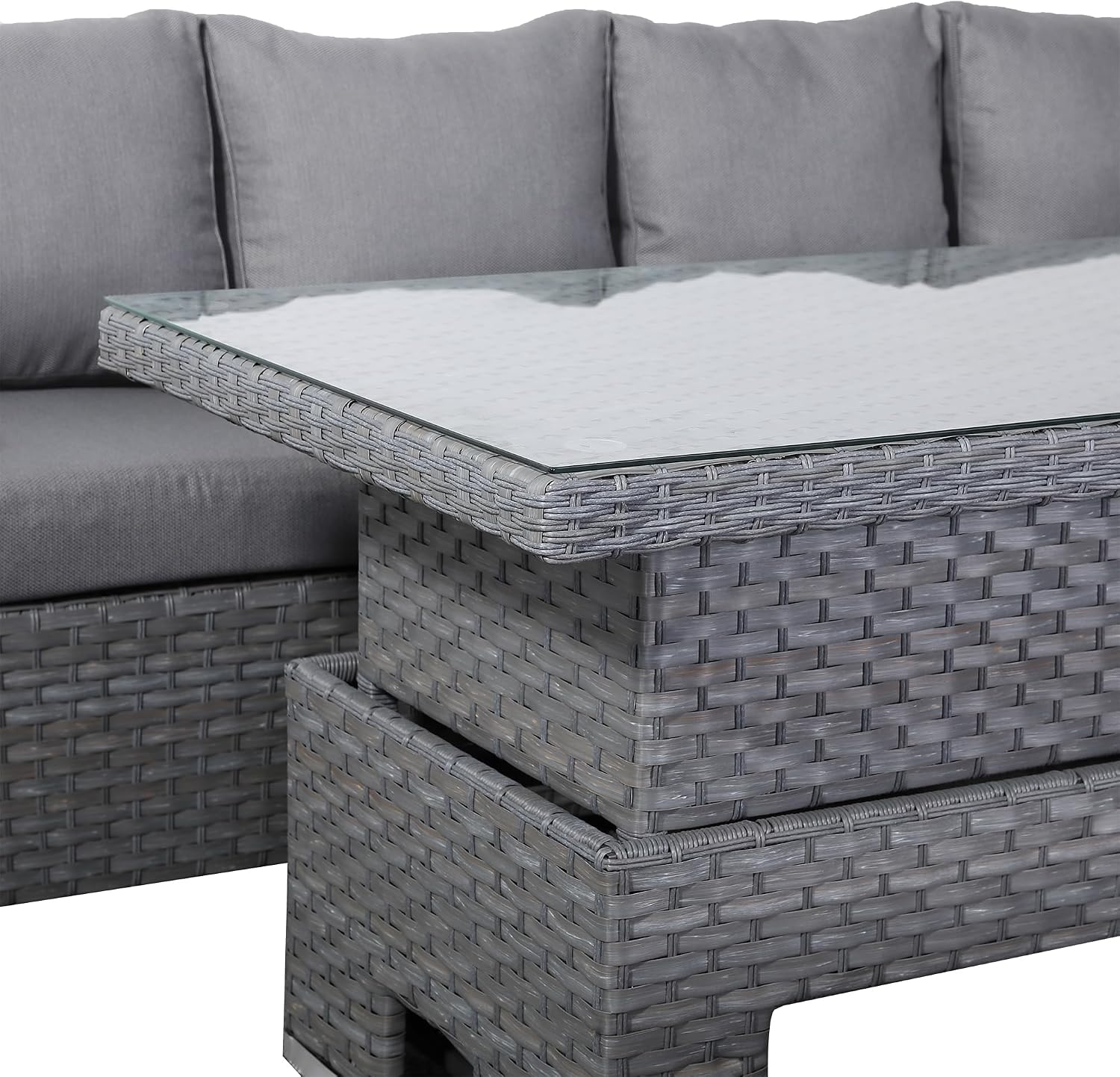 Club Rattan Harmony Corner Sofa Set, 9-Seater - High Back, Left Hand, Rising Table, Grey