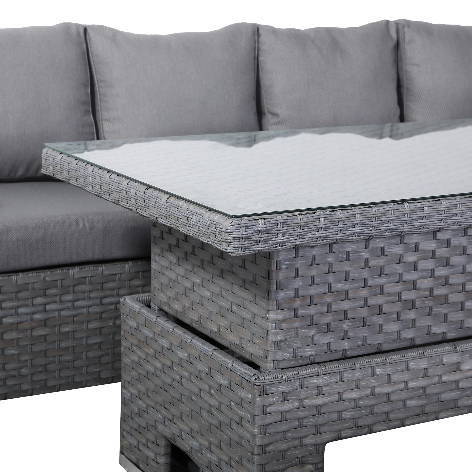 Club Rattan Harmony Corner Sofa Set, 9-Seater - High Back, Left Hand, Rising Table, Grey