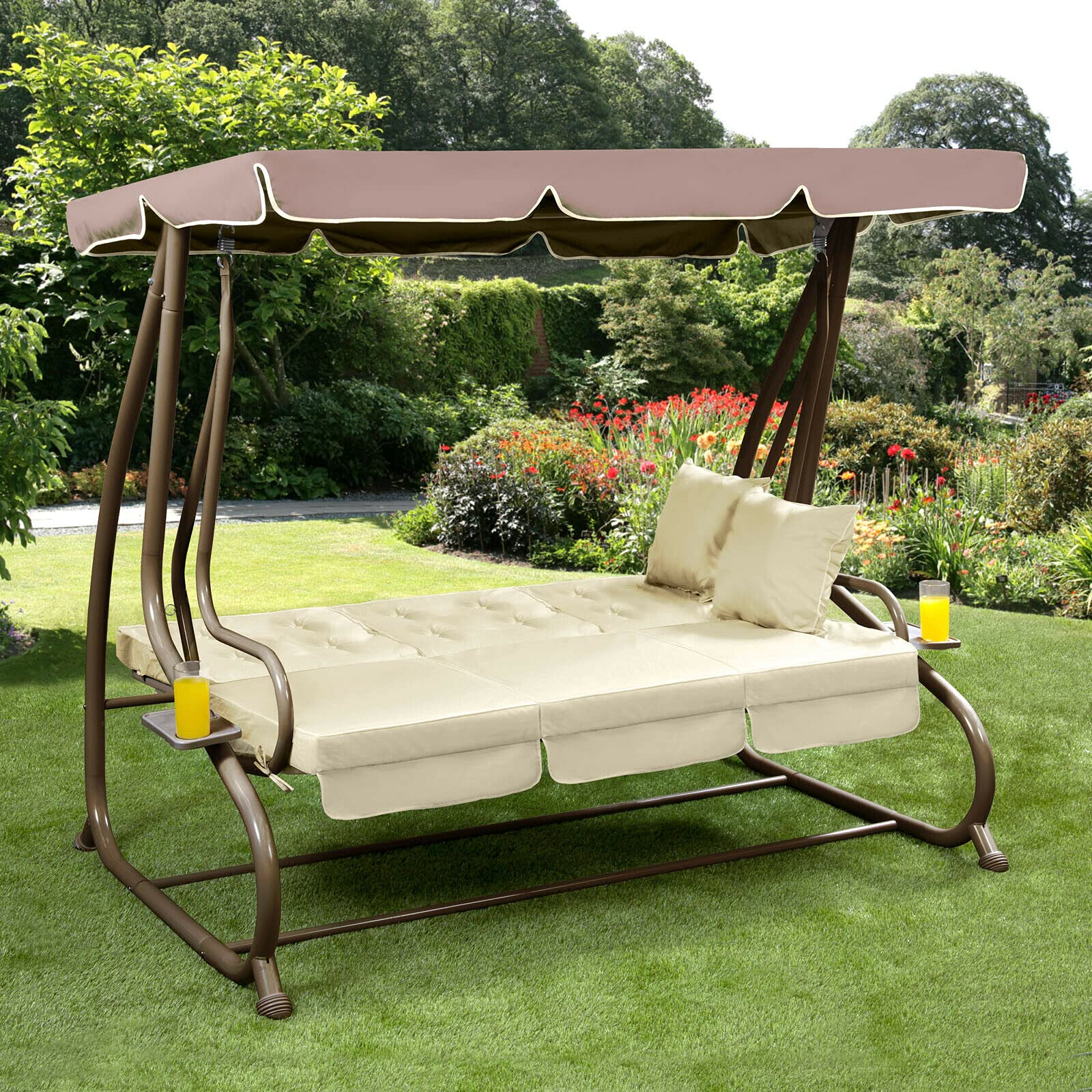 Garden Store Direct Somerset Swing Chair, 3-Seater - Hammock Bench, Grey
