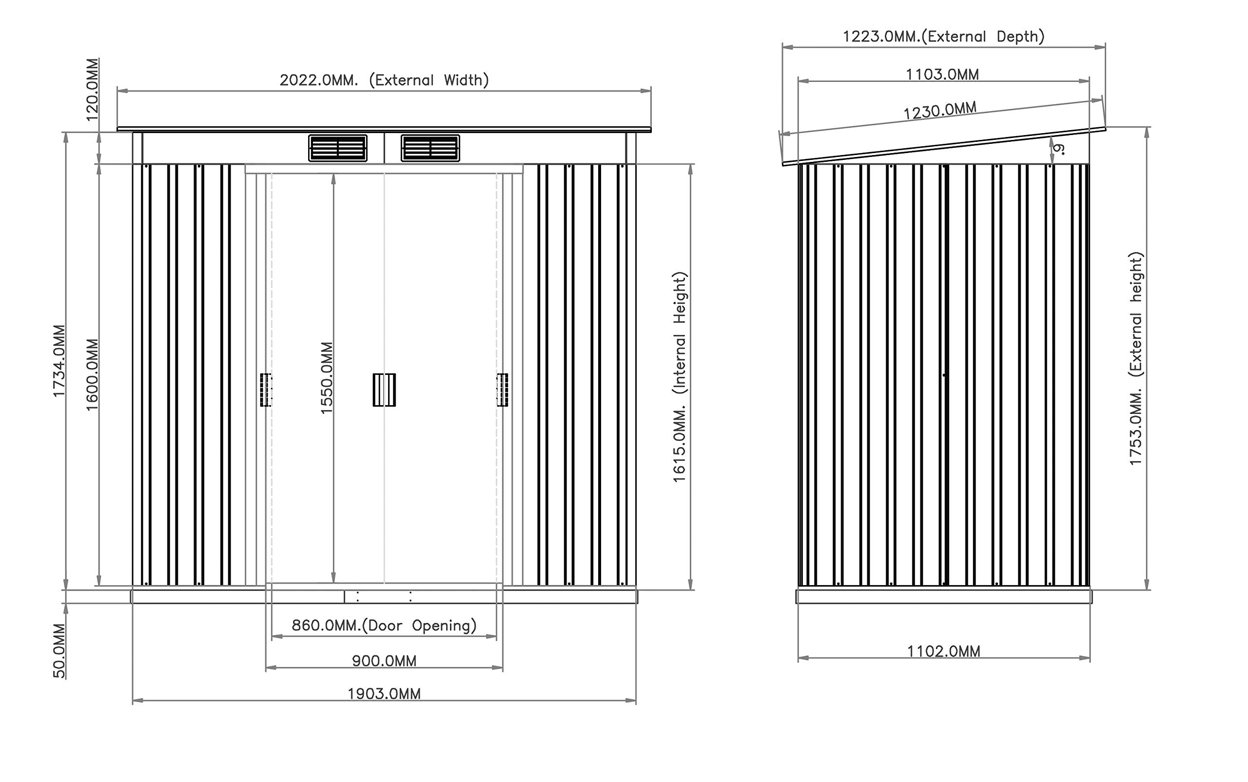 Duramax ECO Metal Garden Shed - 10 x 8 ft (7.80 m2), Galvanized Steel, Anthracite