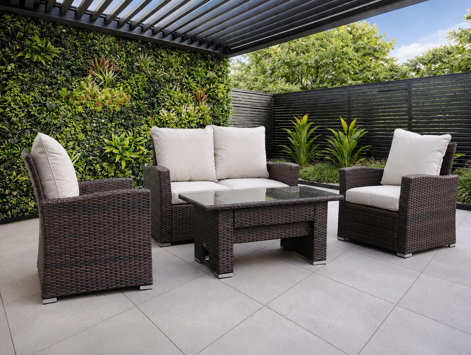 Goods Emporium Rattan Garden Furniture Set, 4-Seater - Outdoor Sofa Set, Dark Grey