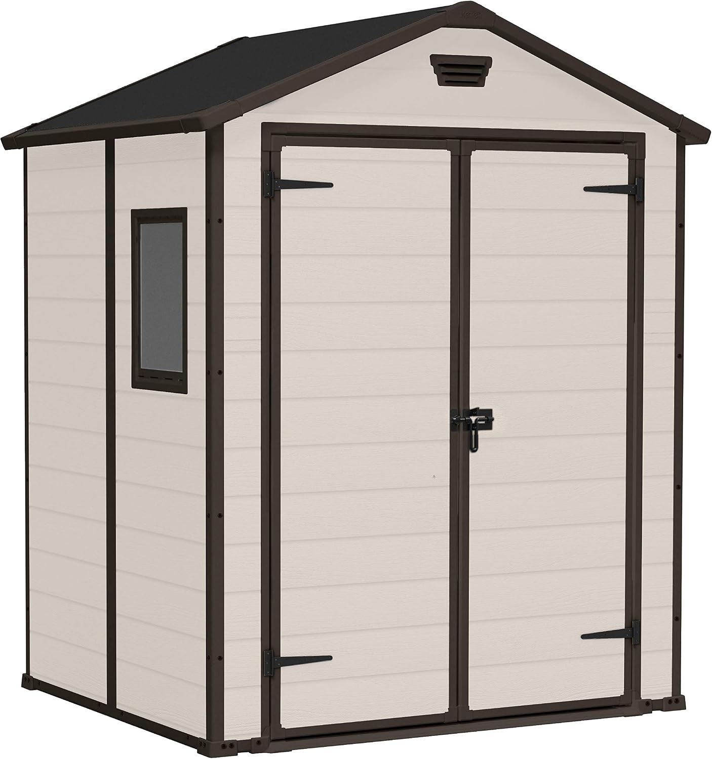 Keter Manor Apex Garden Shed - 6 x 5 ft, Double Door, Beige