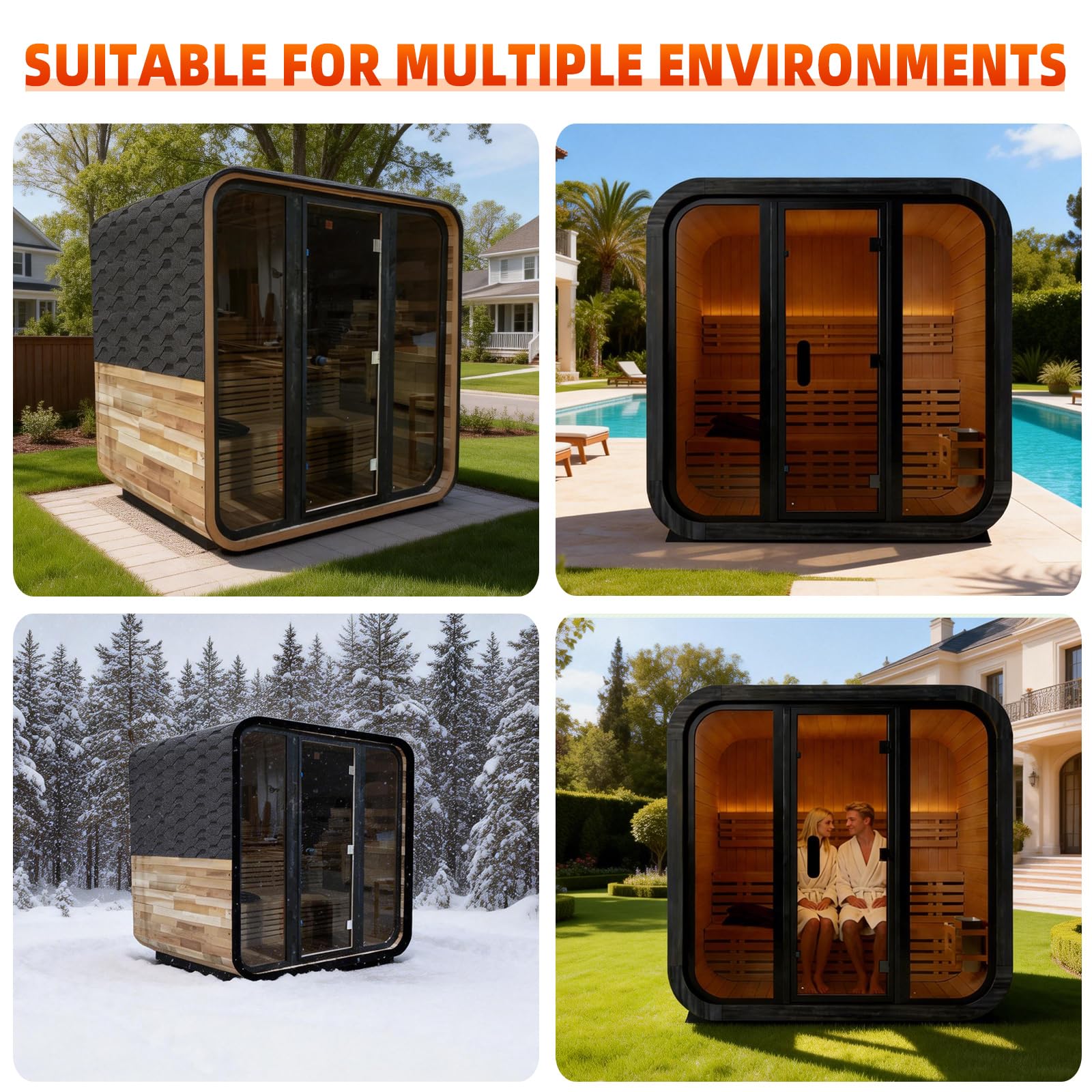 Canadian Red Cedar Outdoor Steam Sauna, 4-6 Person - 6kW Harvia Heater, Tempered Glass