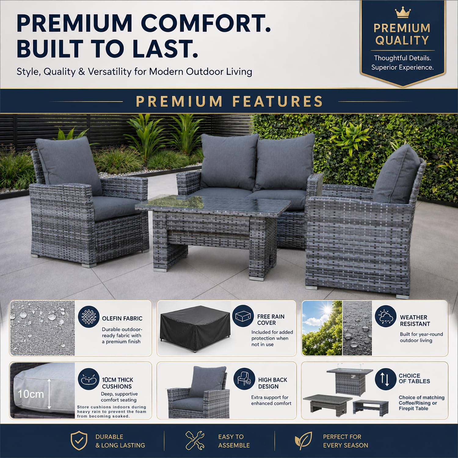 Goods Emporium Rattan Garden Furniture Set, 4-Seater - Outdoor Sofa Set, Dark Grey