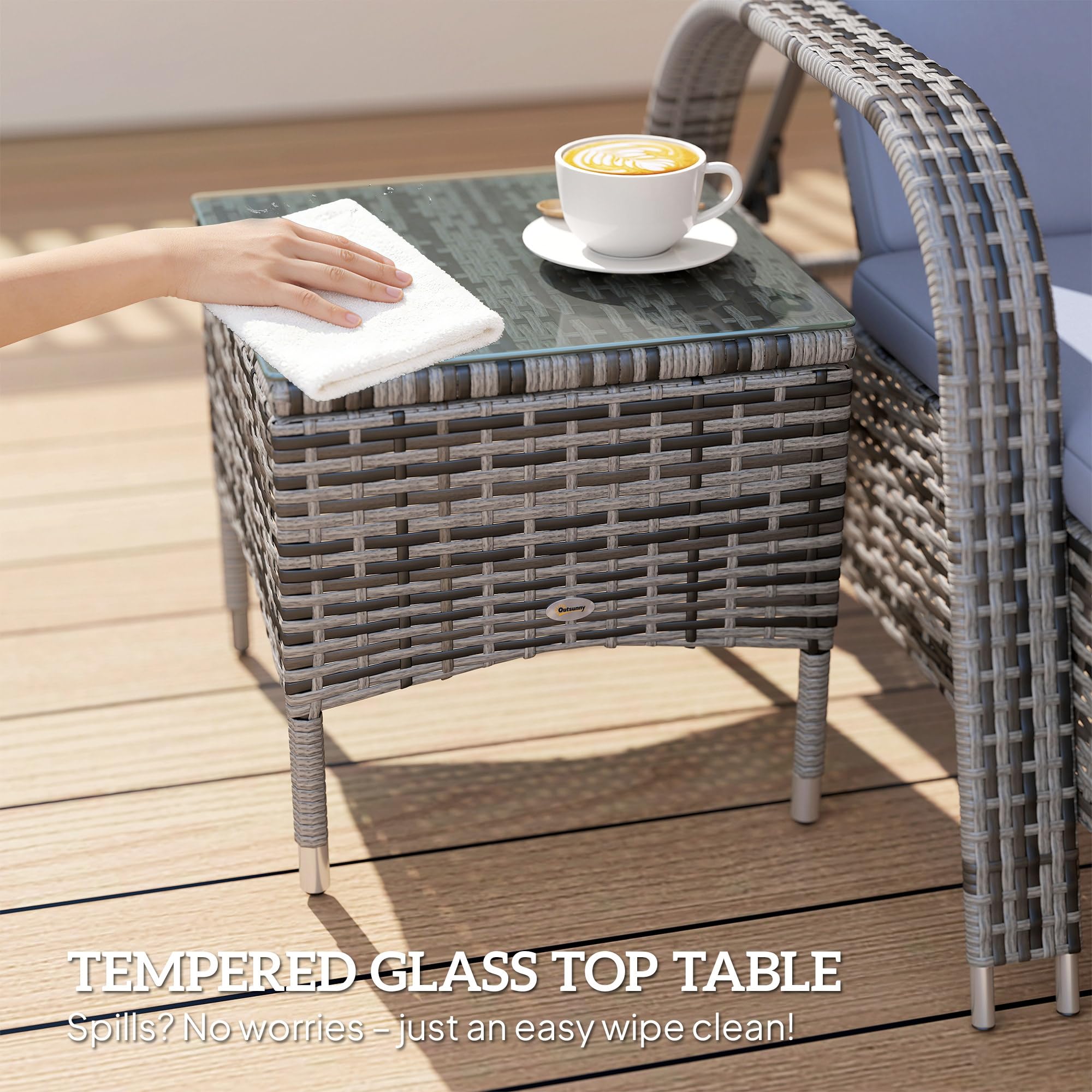 Outsunny Rattan Sun Loungers, Set of 2 - With Side Table, Black