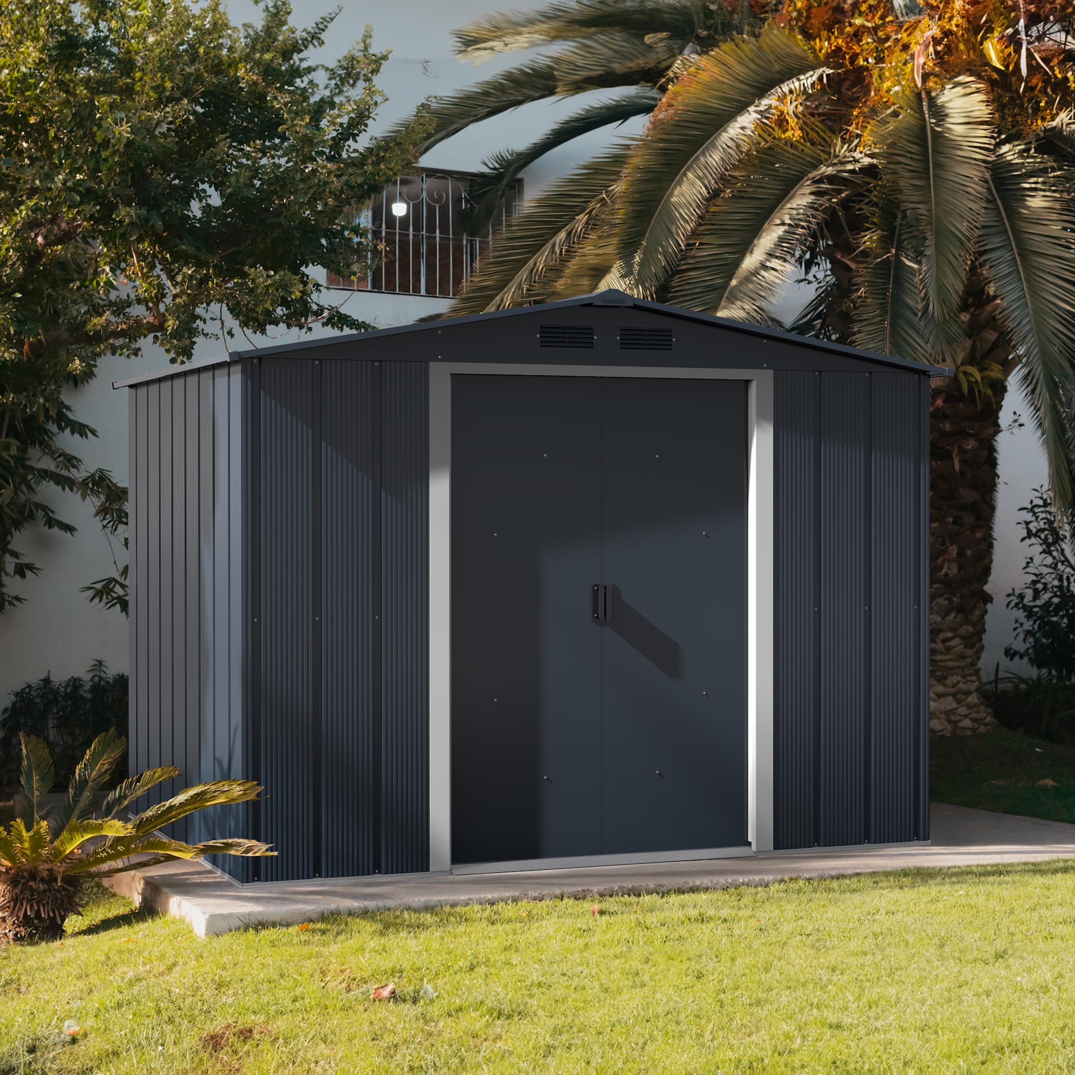 Duramax ECO Metal Garden Shed - 10 x 8 ft (7.80 m2), Galvanized Steel, Anthracite