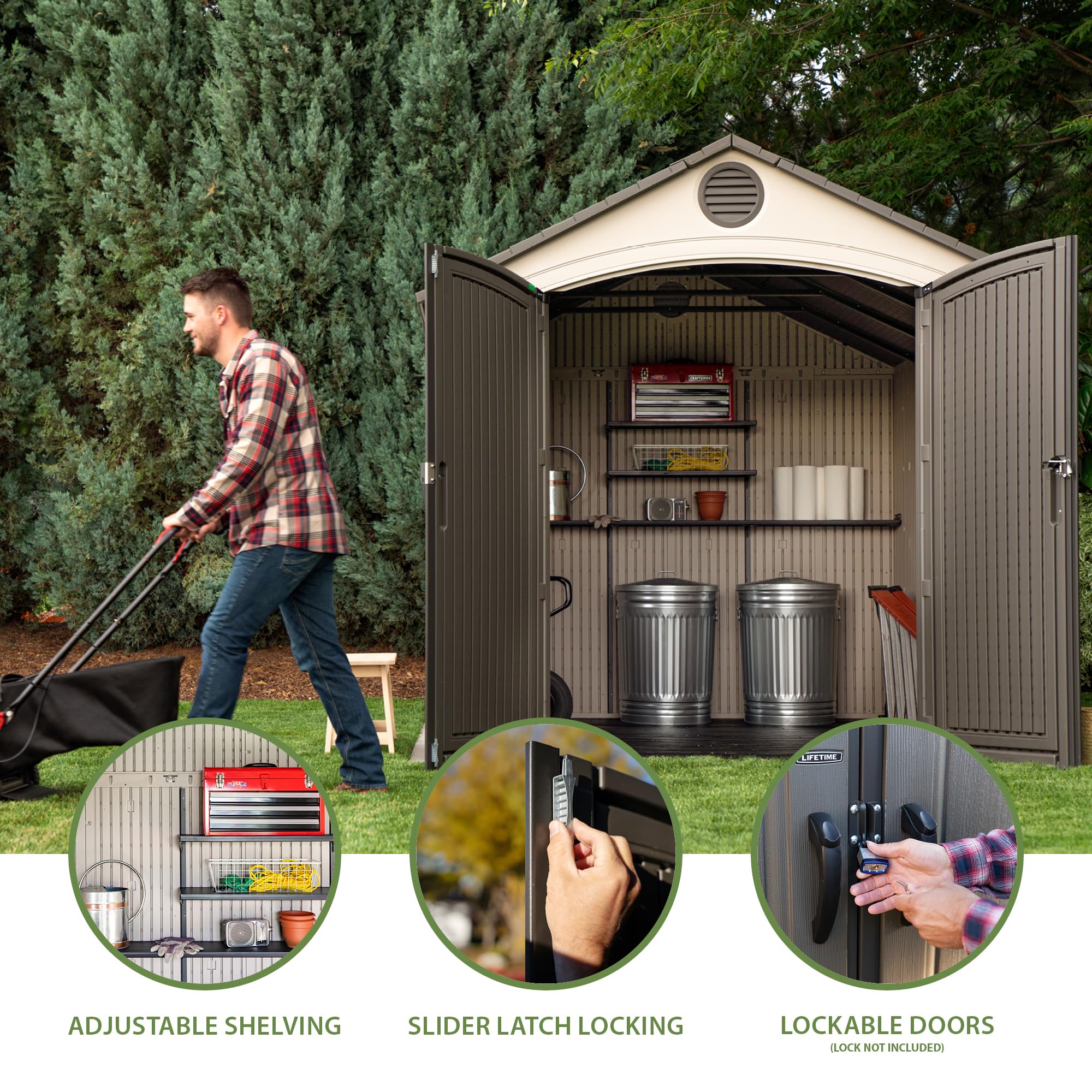 Lifetime 60310 Garden Storage Shed - 7 x 9.5 ft (213 x 289cm), HDPE, Tan