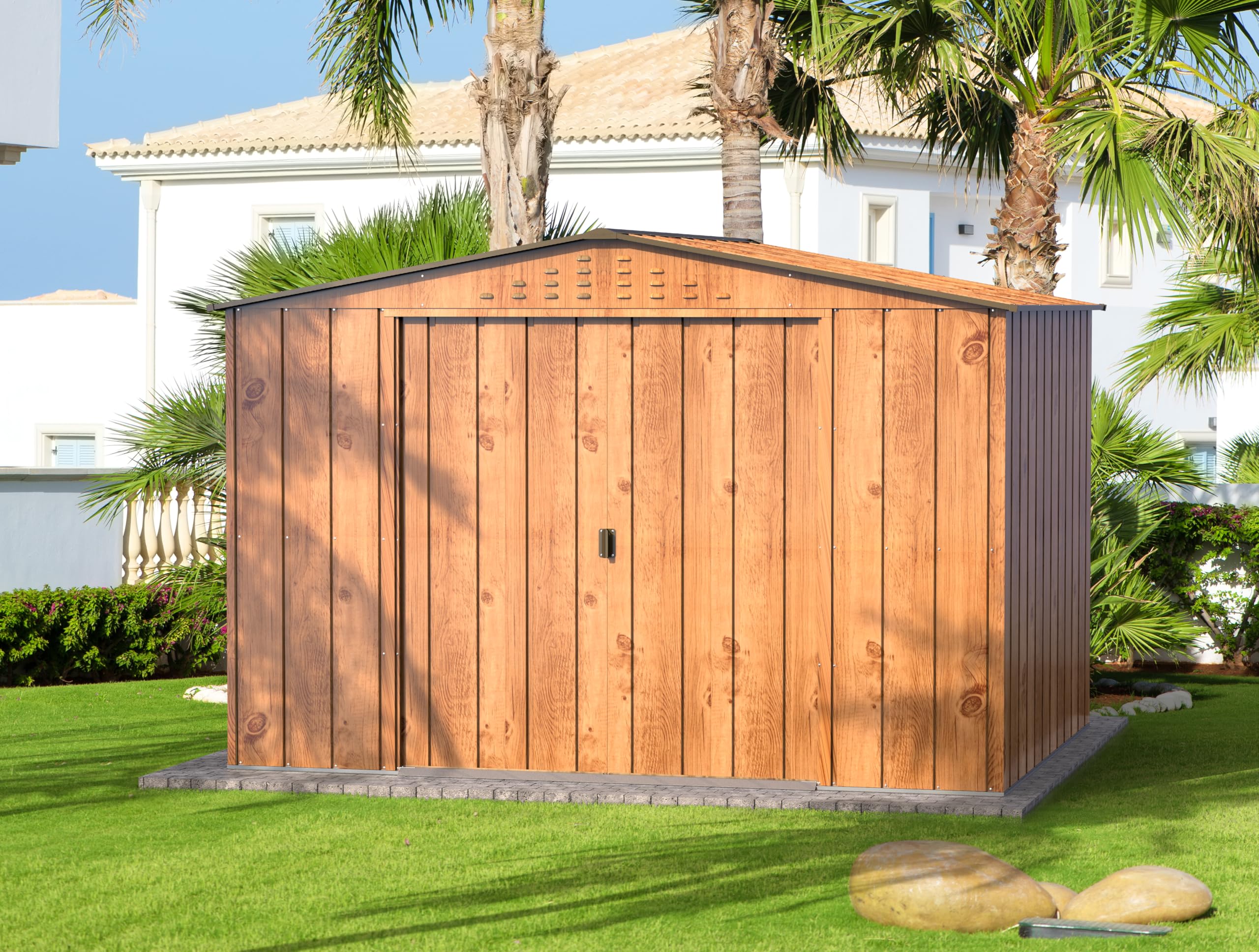 Duramax TOP Metal Garden Shed - 10 x 8 ft (7.83 m2), Galvanized Steel, Woodgrain