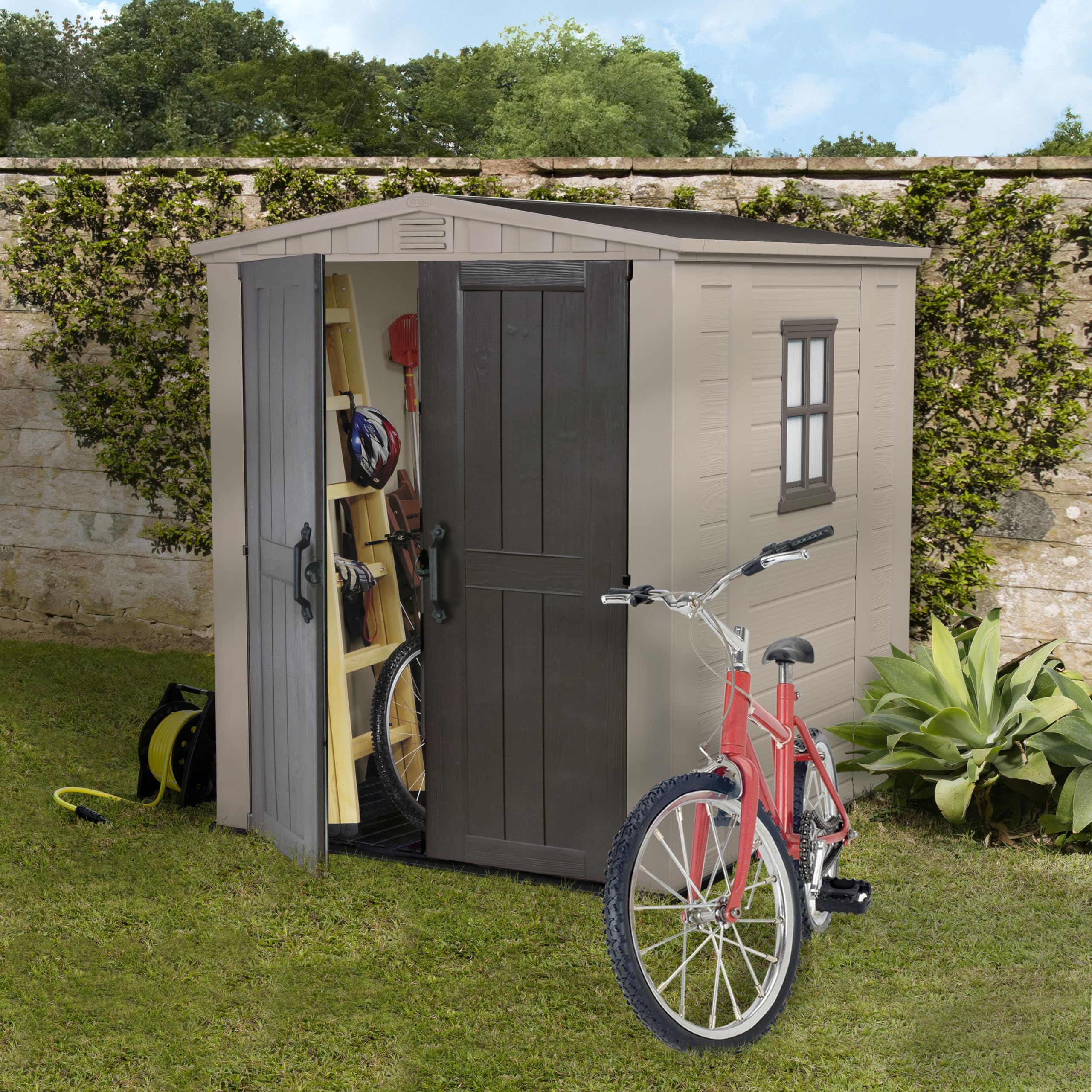 Keter Factor Apex Garden Shed, Double Door - 6 x 6 ft, Beige