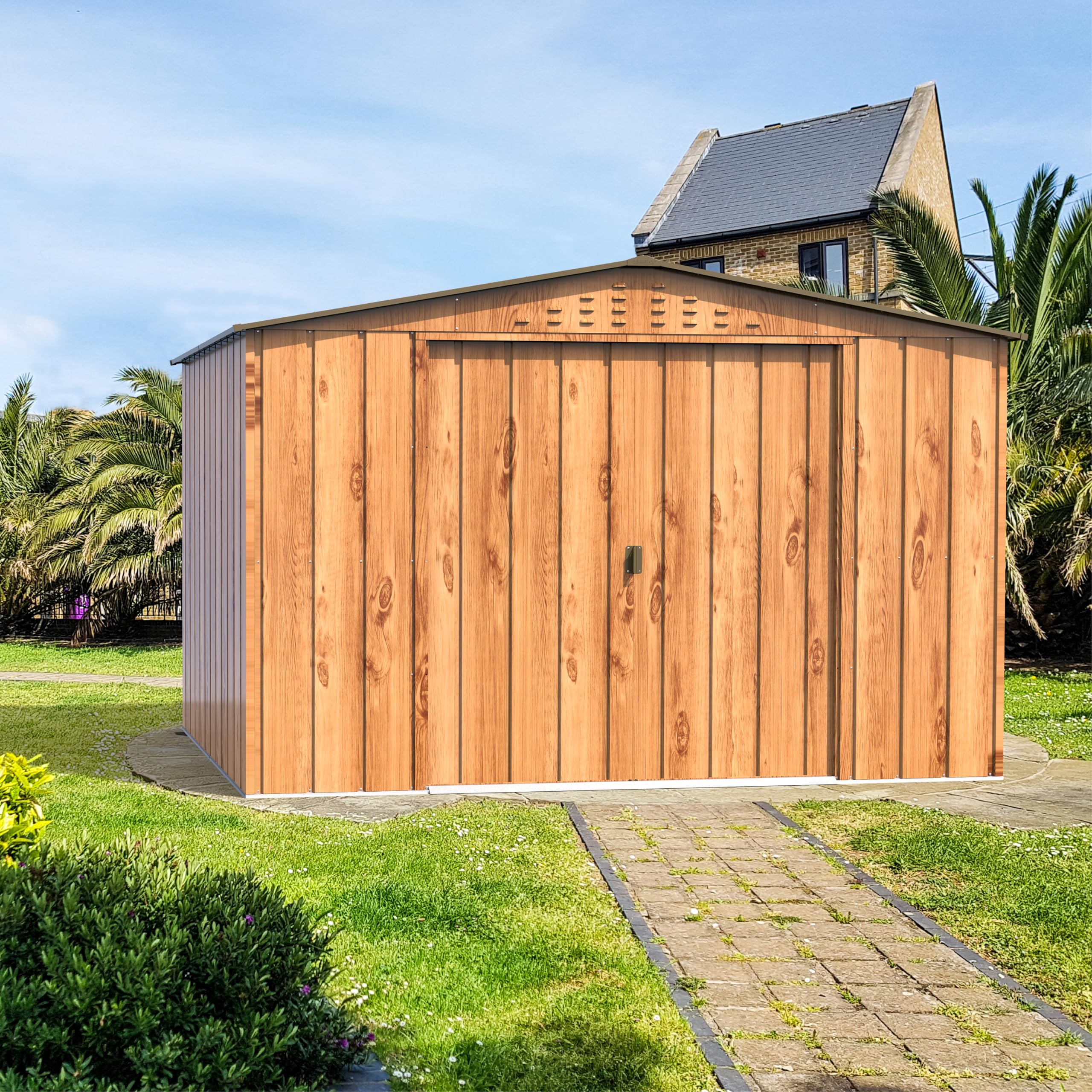 Duramax TOP Metal Garden Shed - 10 x 8 ft (7.83 m2), Galvanized Steel, Woodgrain
