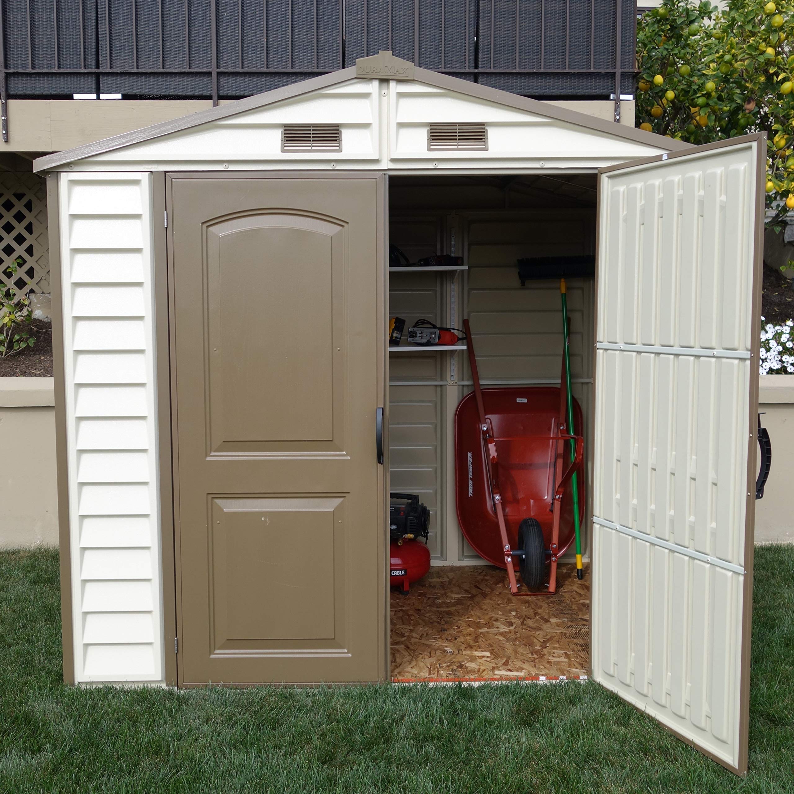 Duramax StoreAll Plastic Garden Shed - 8 x 6 ft (4.12 m2), Ivory/Brown