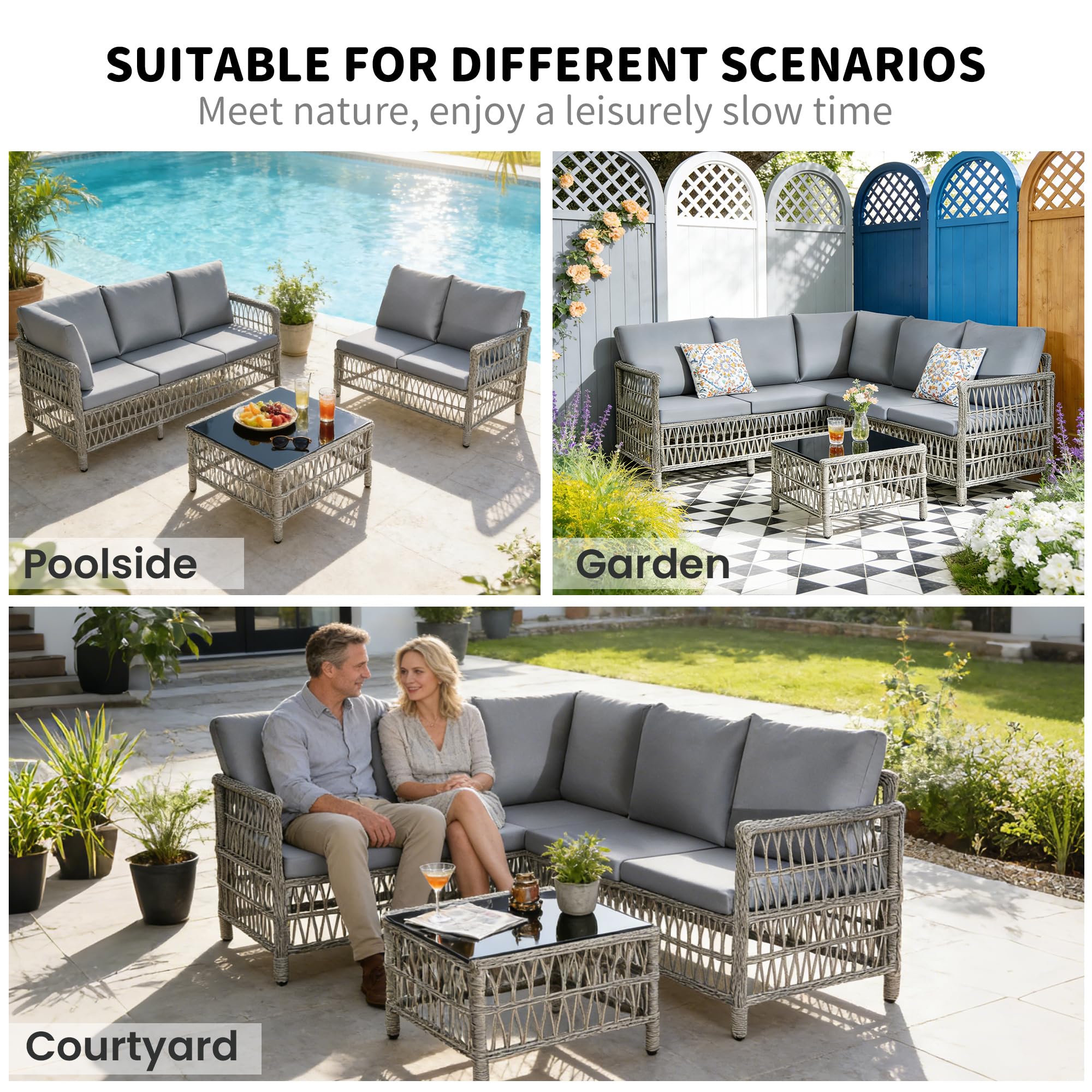 rattanstar Rattan Garden Furniture Set, 5-Seater - Corner Sofa with Glass-Top Coffee Table