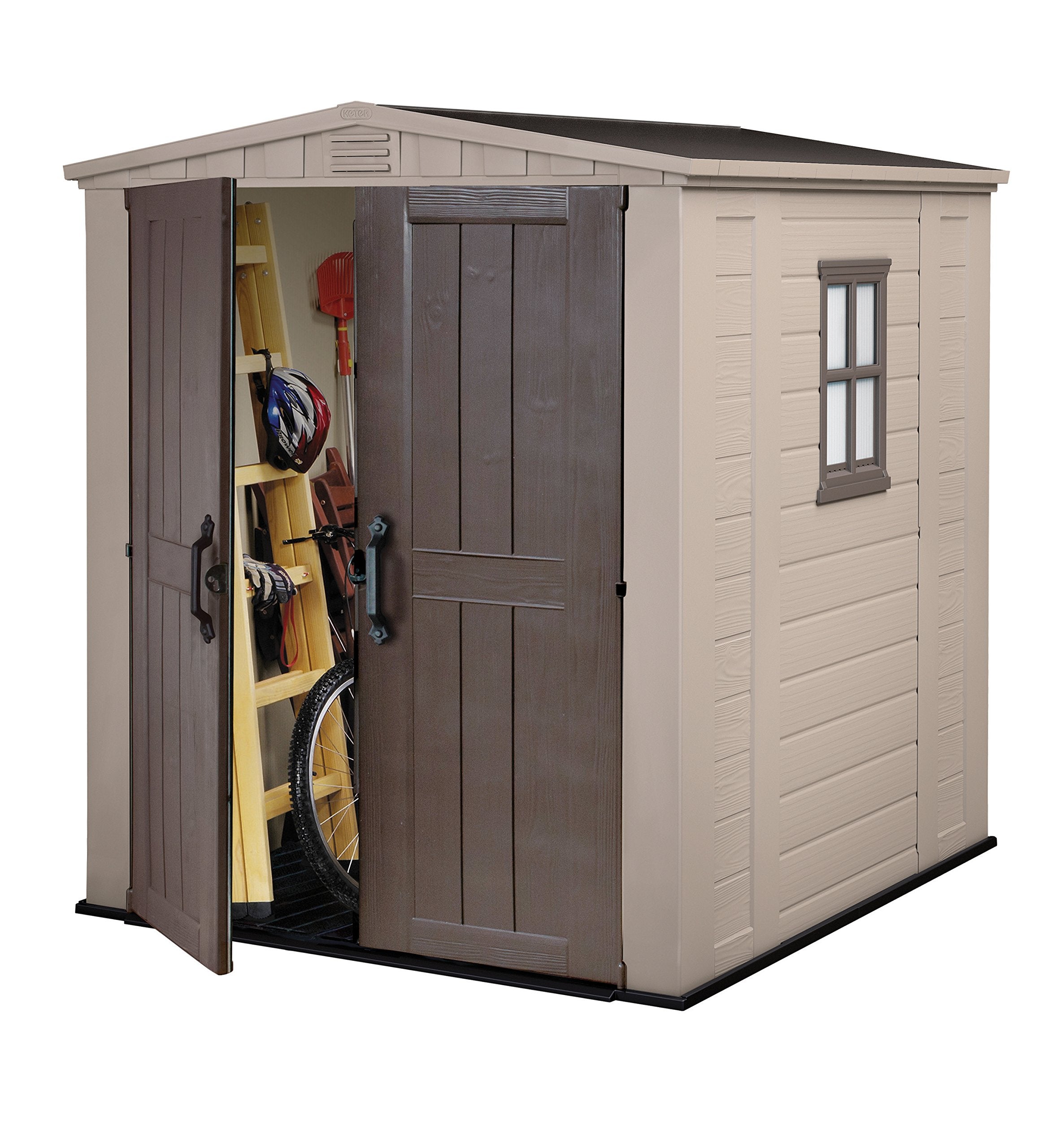 Keter Factor Apex Garden Shed, Double Door - 6 x 6 ft, Beige