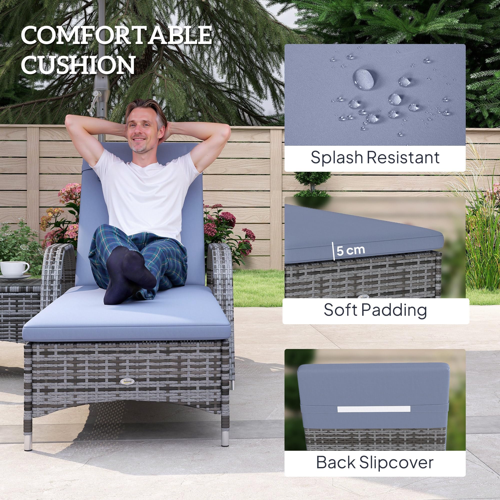 Outsunny Rattan Sun Loungers, Set of 2 - With Side Table, Black