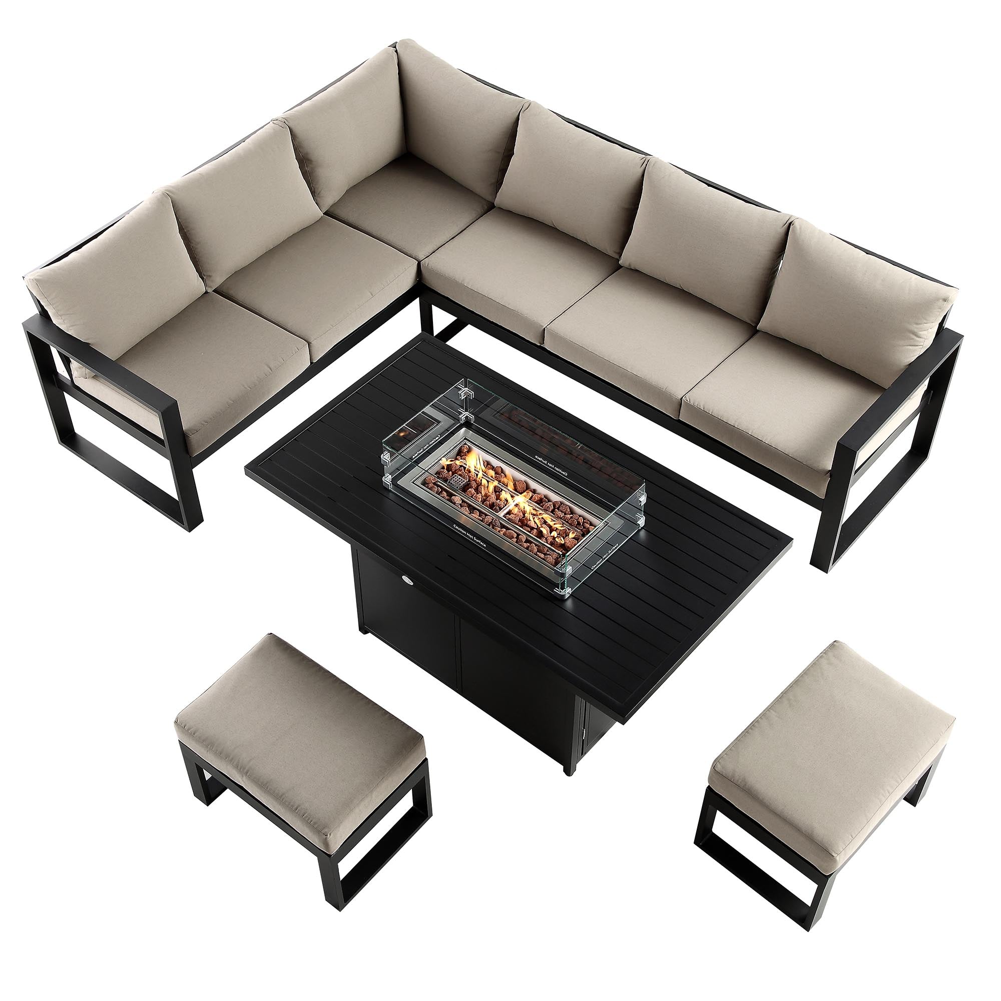 Albany Aluminium Corner Dining Set - With Firepit Table, Taupe