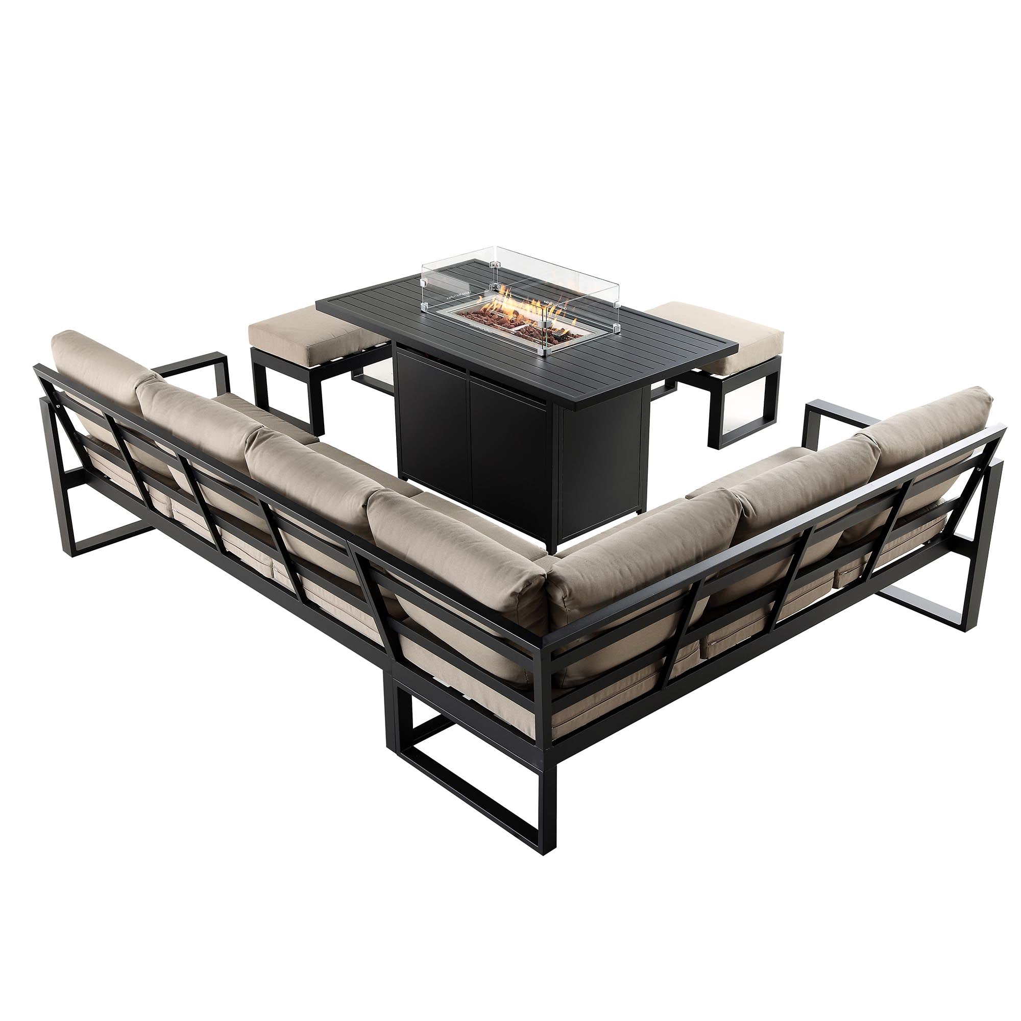 Albany Aluminium Corner Dining Set - With Firepit Table, Taupe
