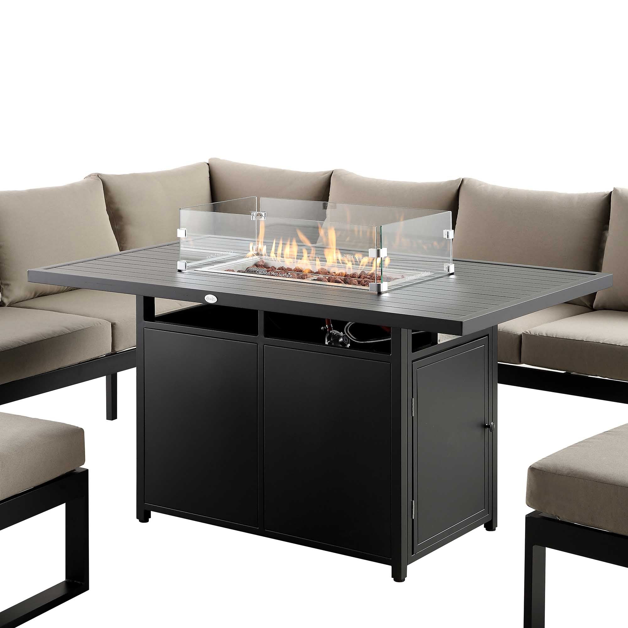 Albany Aluminium Corner Dining Set - With Firepit Table, Taupe