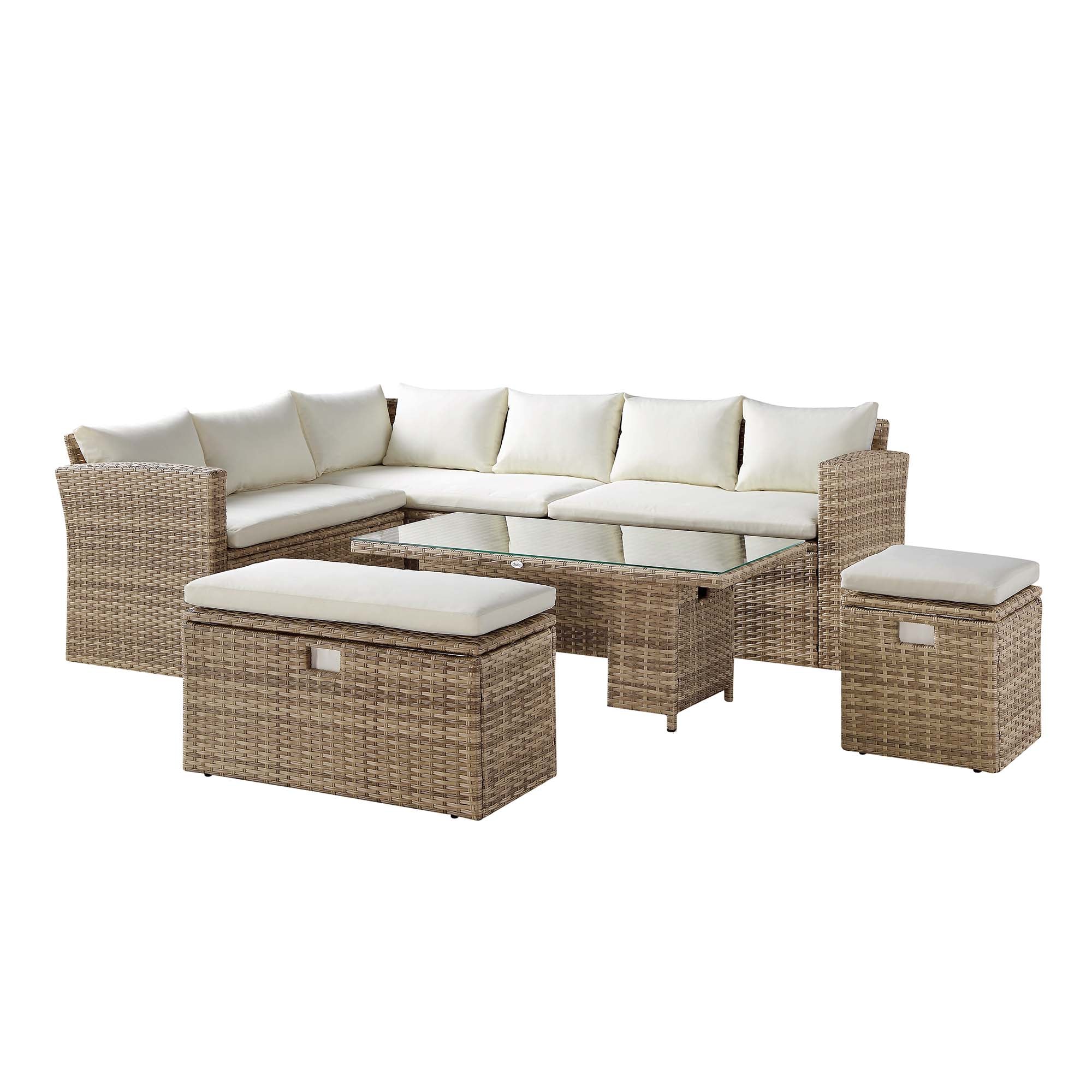 Granchester Rattan Corner Dining Sofa Set - Rectangular Rising Table, Natural