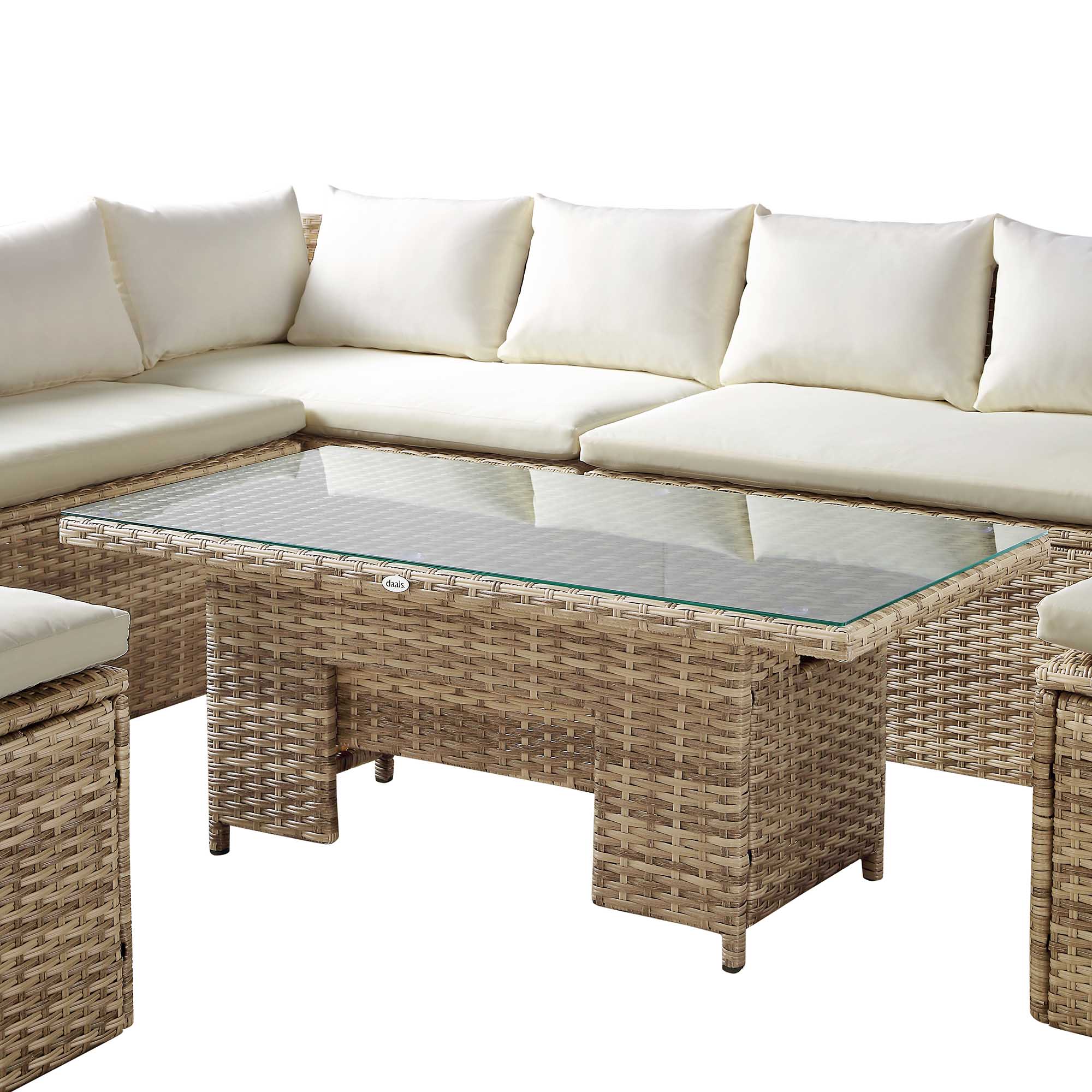 Granchester Rattan Corner Dining Sofa Set - Rectangular Rising Table, Natural